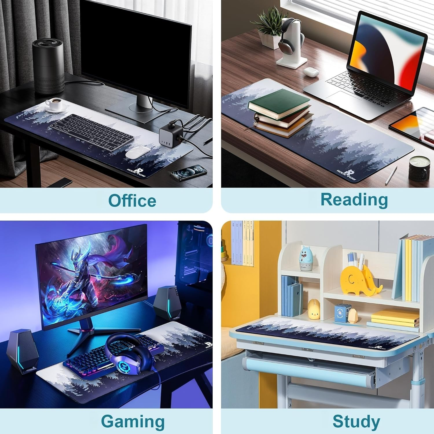 ROCK POW Large Gaming Mouse Pad XXL with Stitched Edges, Extended Gaming Mousepad, Waterproof Keyboard Pad, Anti-Slip Surface Computer Desk Mat, Forest, 31.5X11.8In (80X30Cm) - Multicolor1 image number 4