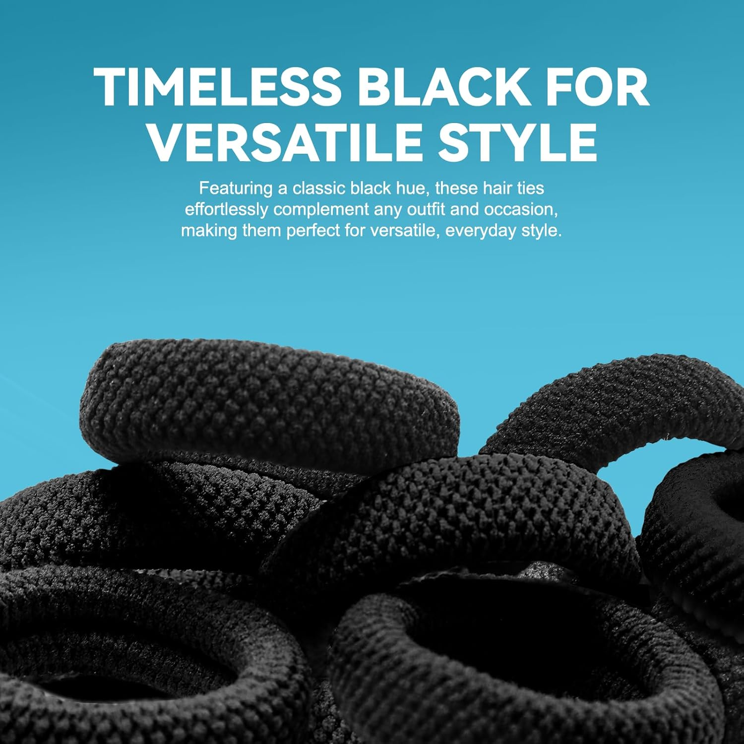 HOYOLS Black Seamless Hair Ties for Thick Hair, No Damage Ponytail Holders Elastics Scrunchies for Women Girls (Black) image number 3
