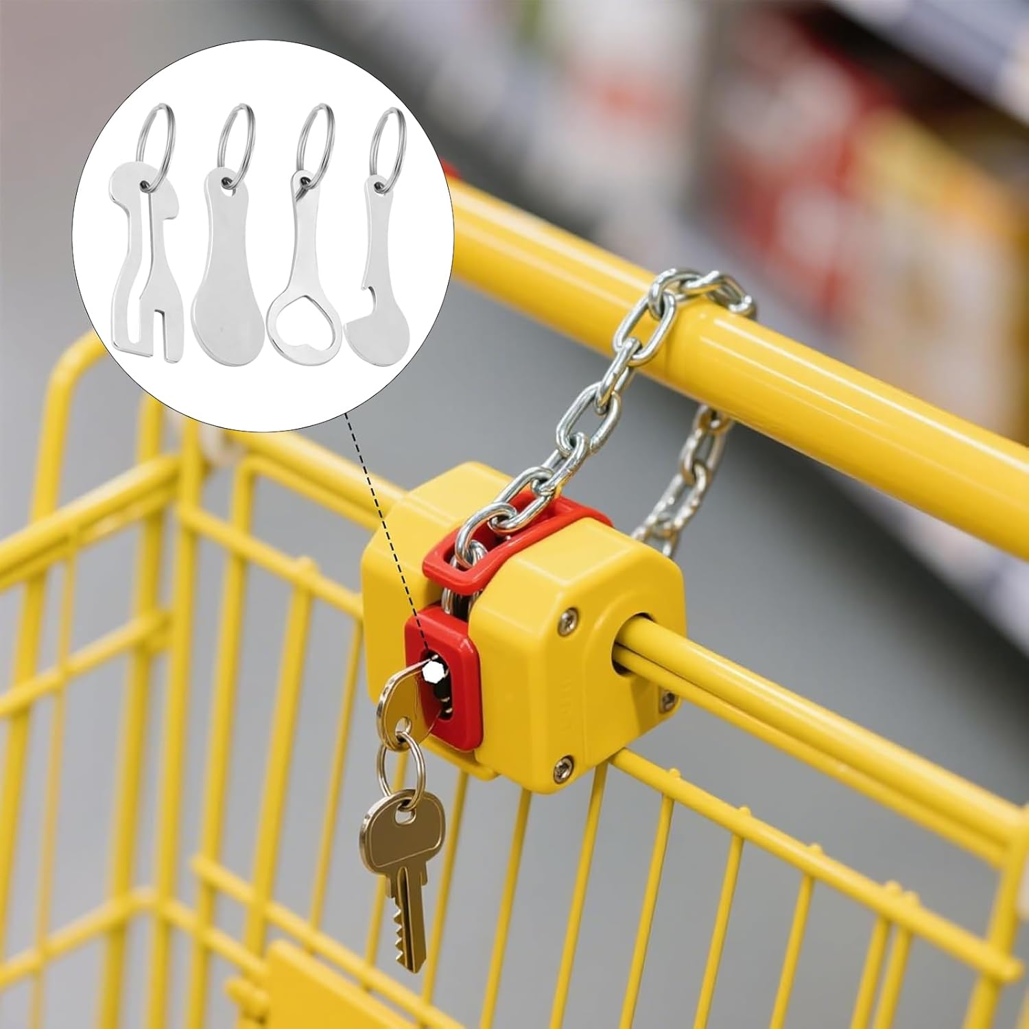 4 Pcs Trolley Key, Shopping Trolley Token Remover with Key Ring, Portable Tool for Unlocking Carts and Opening Bottles, Ideal for Supermarket Shopping image number 3