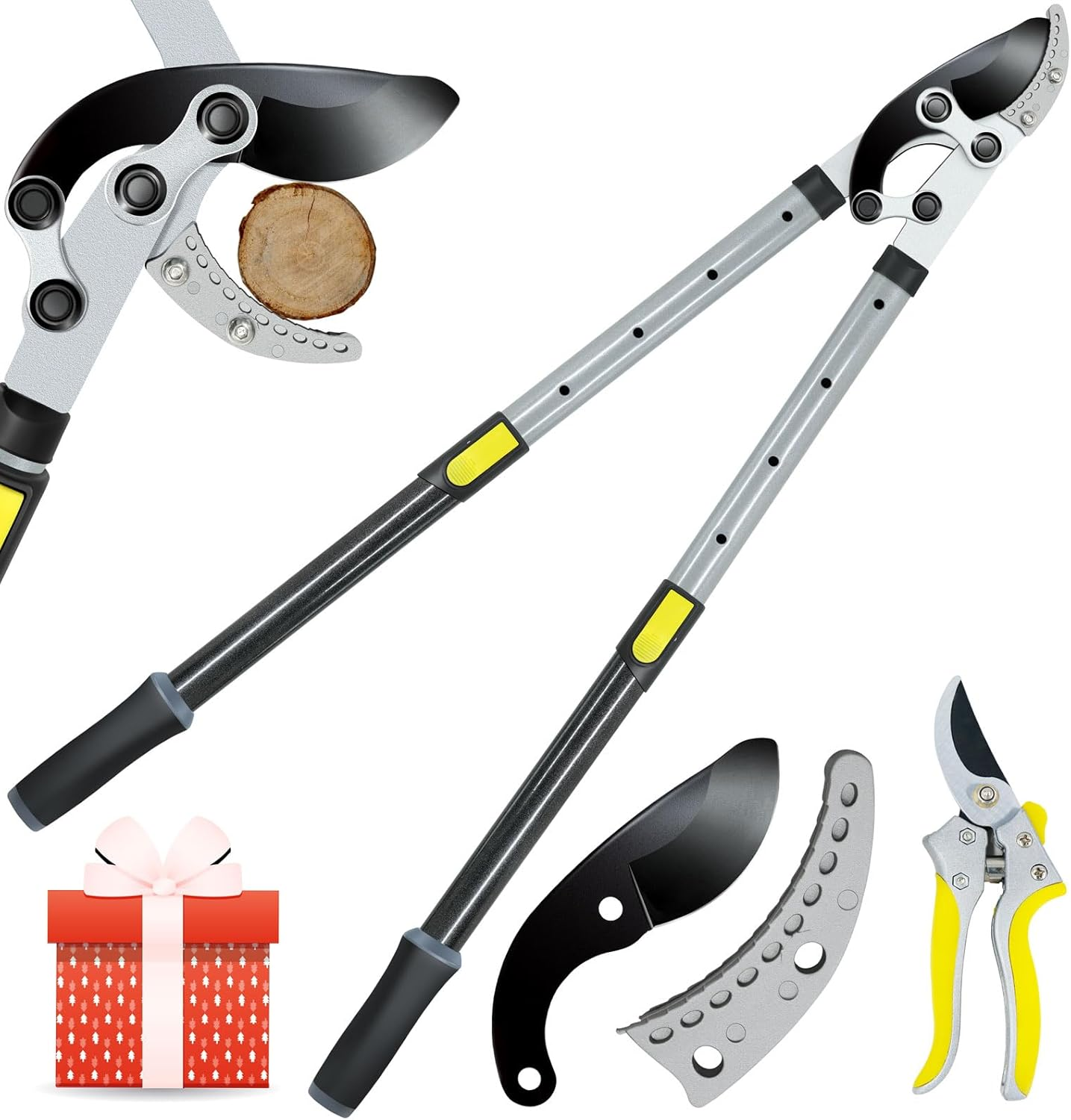 JARDINEER 3PCS Extendable Anvil Loppers Shears Set, Branch Cutters Heavy Duty with 2 Inch Clean Cut Capacity, 28-38.5" Telescopic Tree Trimming Long Handle with SK5 Spare Blade image number 4