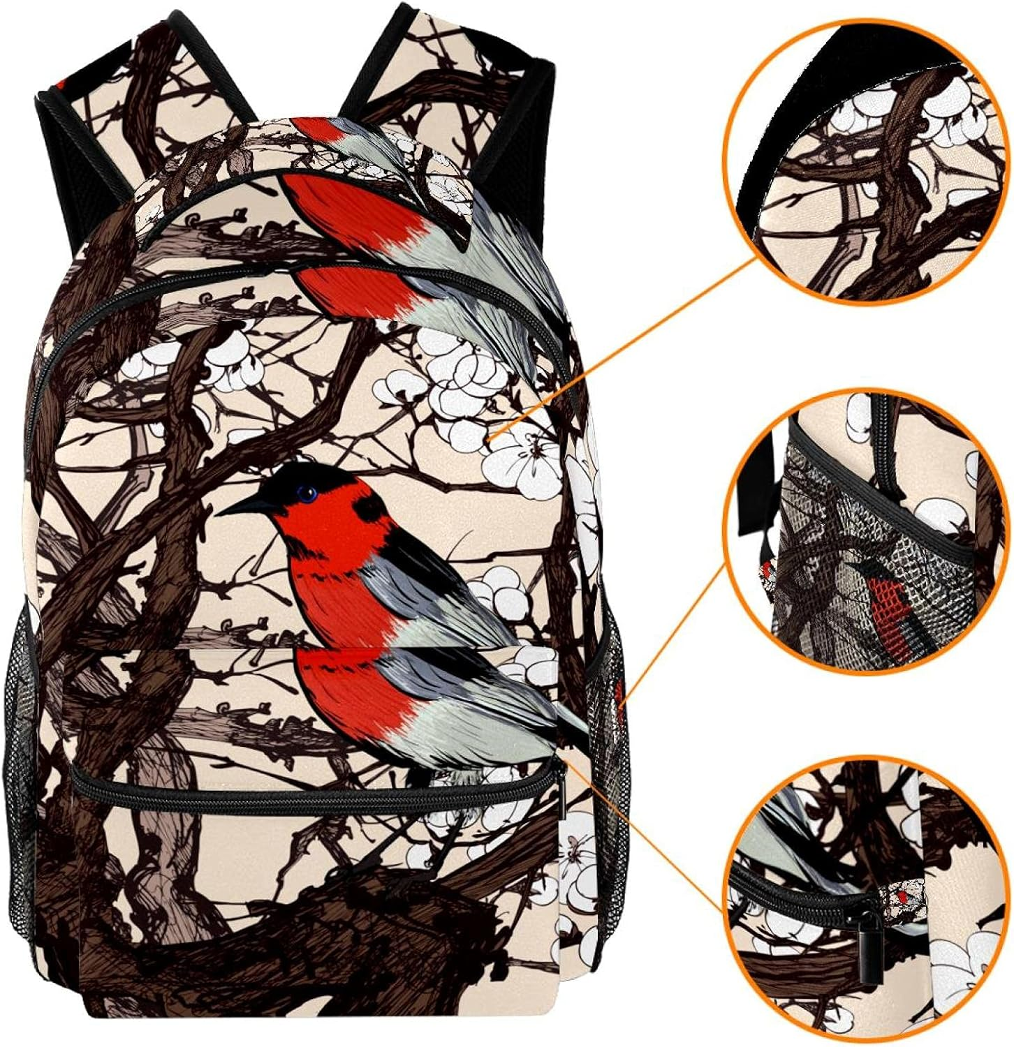 Little Imaginary Red Bird in a Cherry Blossoms Backpack Students Shoulder Bags Travel Bag College School Tote Backpacks image number 4