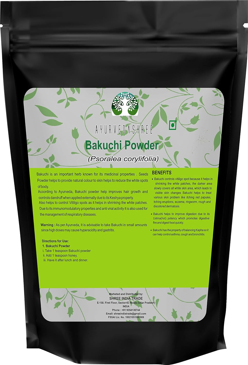 AYURVEDASHREE Bakuchi Powder 200 Gm Psoralea Corylifolia Seeds Powder Babchi Purple Fleabane Skin Care Promotes Even Skin Tone Reduces White Spots Strengthens Bones image number 2