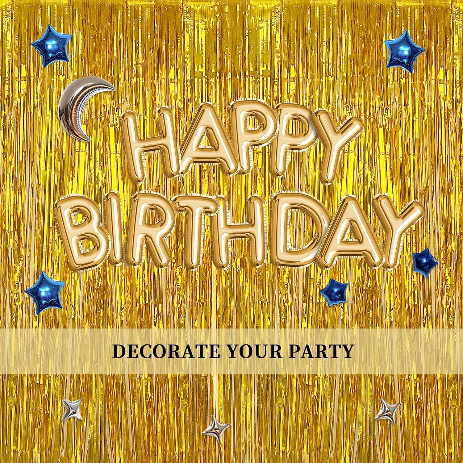 Fringe Foil Curtain, Gold Foil Fringe Curtain Set with 2 Pcs Metallic Tinsel Curtains & Shiney Ribbon, 3.3 * 6.5 Ft Streamer Curtain Backdrop for Valentine'S Day Birthday Engagement Bachelor Party image number 4