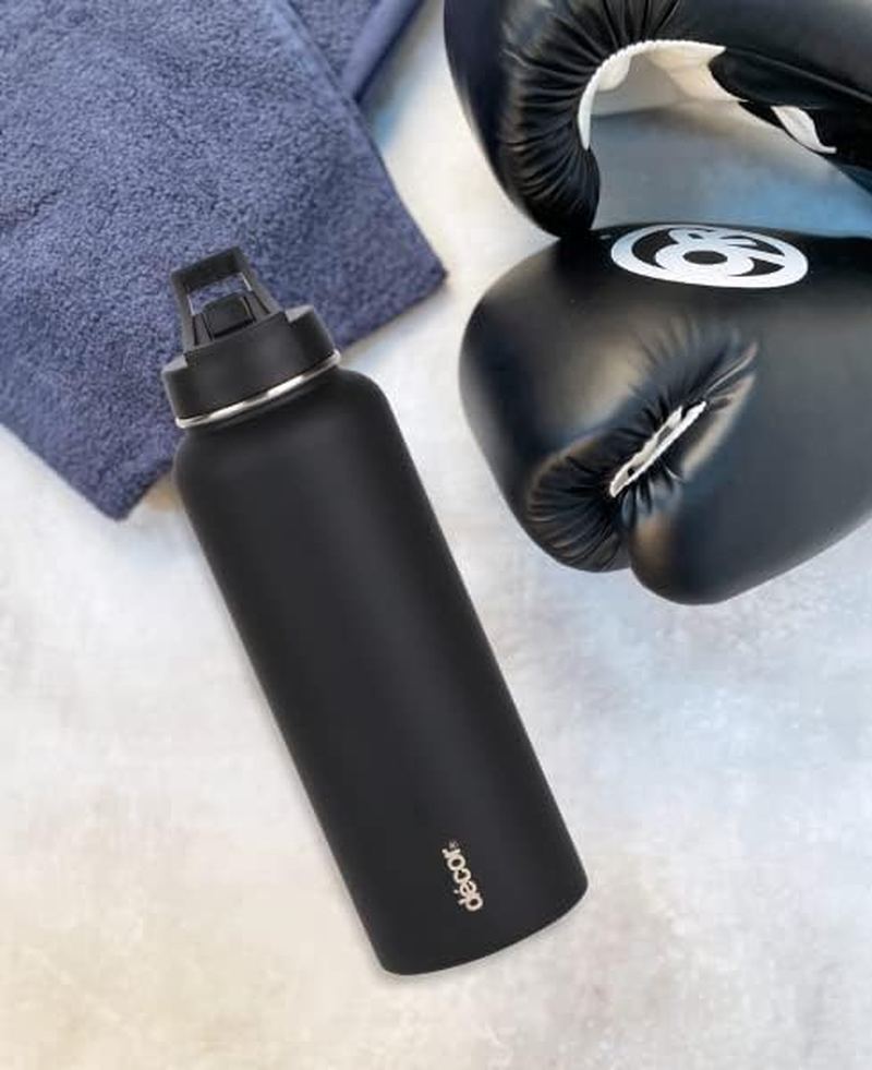 D&eacute;cor Flip Active Stainless Steel Water Bottle | Insulated Double Wall Bottle | 1.1L - Black image number 3