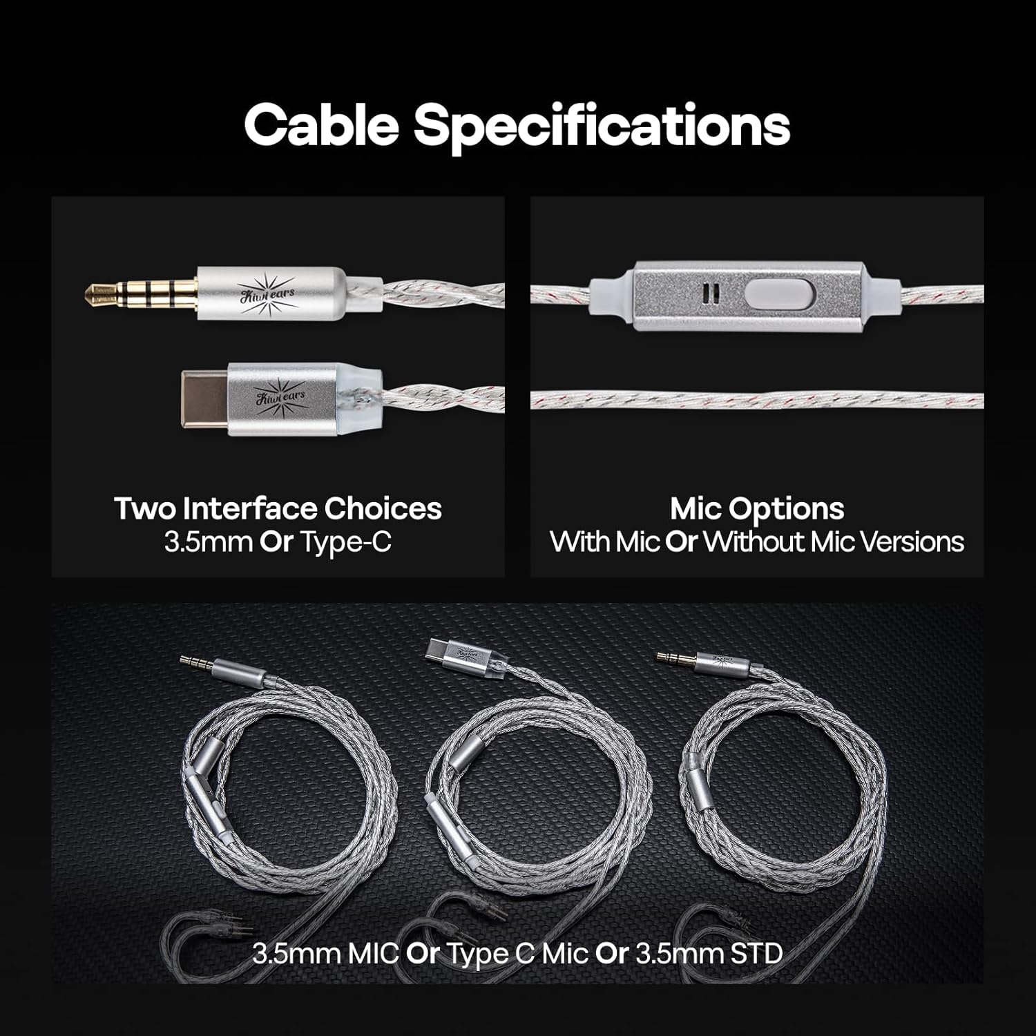 Linsoul Kiwi Ears Belle 10Mm DLC Dynamic Driver In-Ear Monitor, Hifi Wired Earbuds with Dual Silver-Plated Cables, Professional IEM for Stage Performance/Gaming/Music Production (Black, without MIC) image number 2