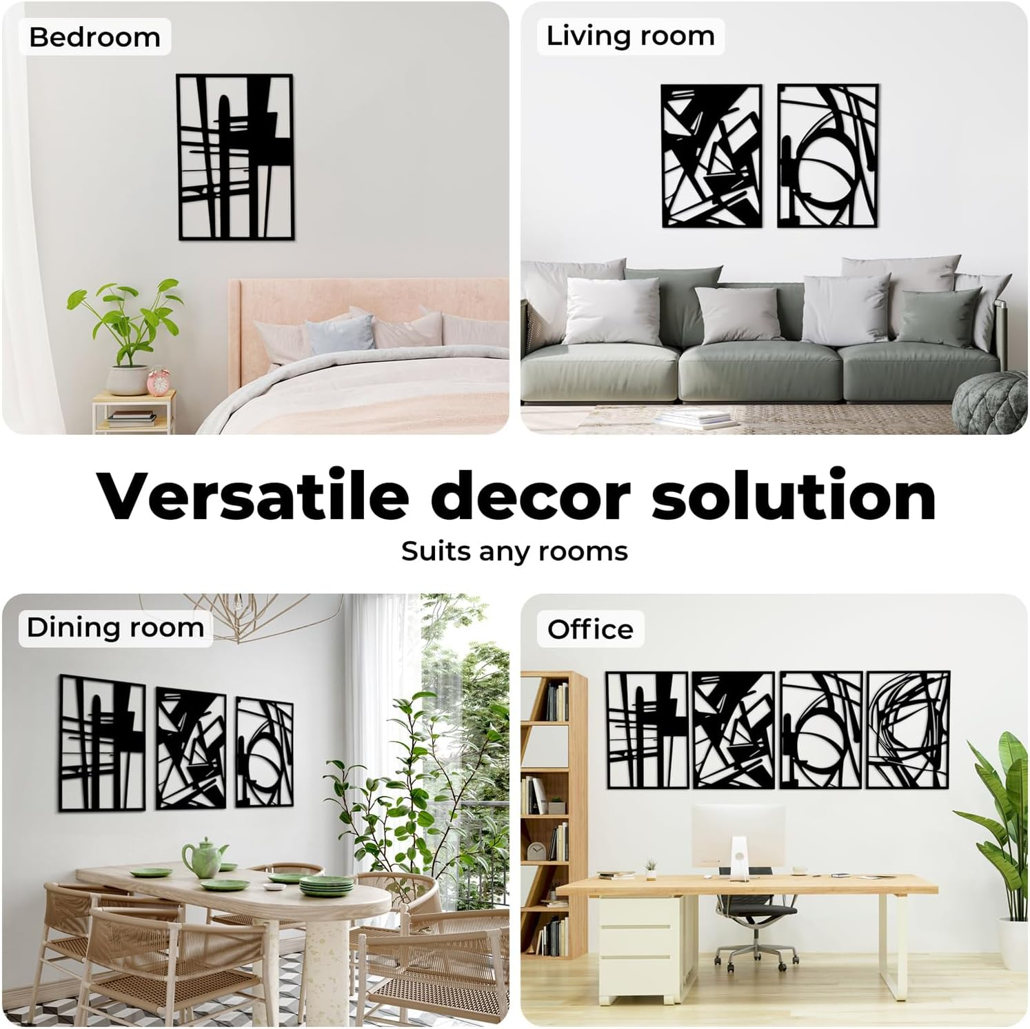 Yezi 4 Pcs Metal Abstract Wall Art, Minimalist Matte Black Single Line Art Decor, 3D Sculptures Textured, Aesthetic Modern Sculpture, Hanging for Living Room Bedroom Kitchen Bathroom Decorations image number 4