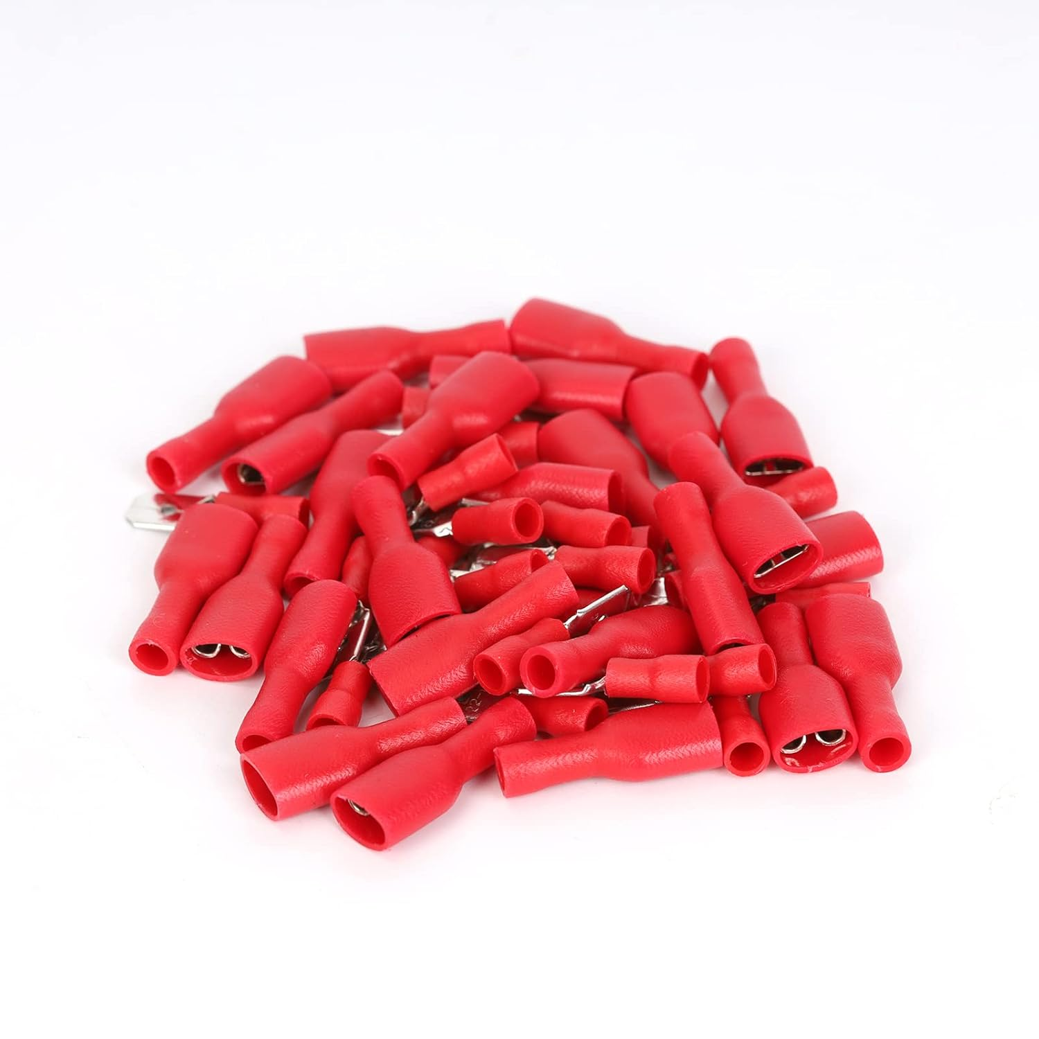 Ruimou 50Pcs Red 10A+12A AWG22-16 Crimp Spade Copper Connector(M+F), Insulated Quick Disconnect Terminals for Wire,Car,Electrical (Red) image number 4