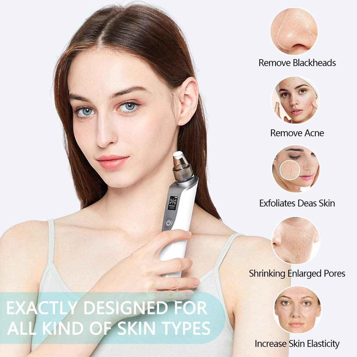 X7 Blackheads Remover, Blue and Red Light Beauty Instrument Facial Skin Care Tools with LED Display image number 1