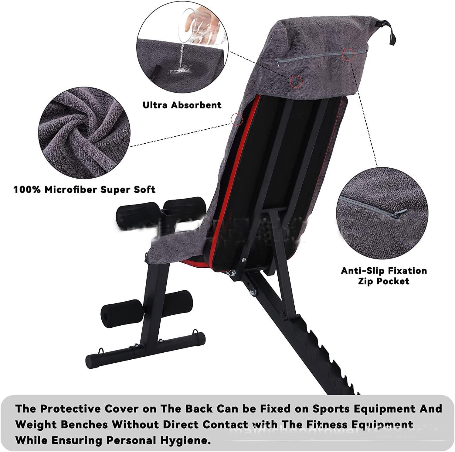 Generic 40 * 100CM Body Fitness Gym Towel with Zip Pocket, Grey, Microfibre, Solid, 1 Count image number 3