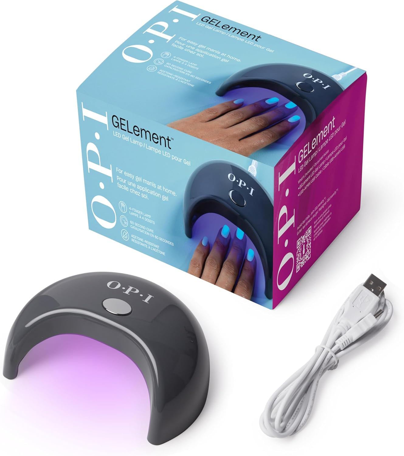 OPI Gelement LED Curing Lamp for Gel Nail Polish | DIY Professional Salon Quality Manicure Results | 4 Finger Design & Mirrored Interior for Curing | 60 Second Timer image number 4