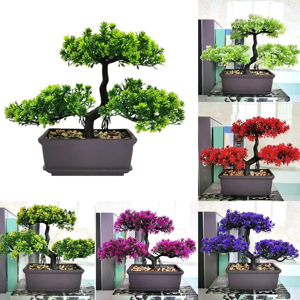 Artificial Bonsai Tree Potted Faux Pine Bonsai Simulation Zen Garden Fake Plant Bonsais Tree for Farmhouse Home Office Showcase Indoor D&eacute;cor Desktop Display(Color:Red) image number 4