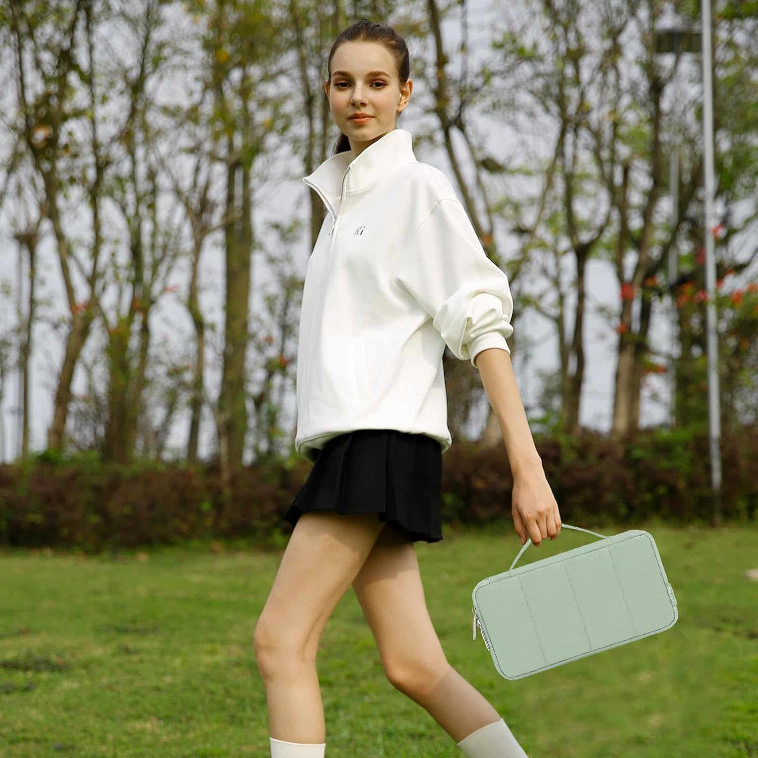 MOSISO Electronic Organizer Travel Case, Puffy Electronic Accessories Carry Case for Cable, Charger, Phone, Earphone, Mouse and Other Accessories, Portable Storage Bag with Handle, Antique Green - Black image number 4