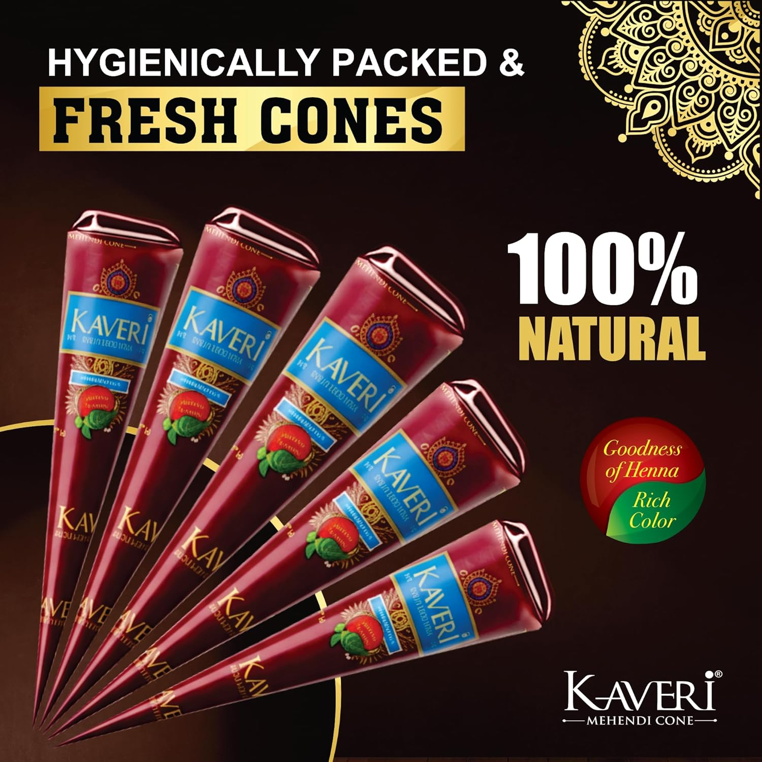 Kaveri Mehendi Cone Herbal Pure Leaves of Natural Henna for Hand Design on Festivals & Special Occasions (Pack of 12 Piece) image number 5
