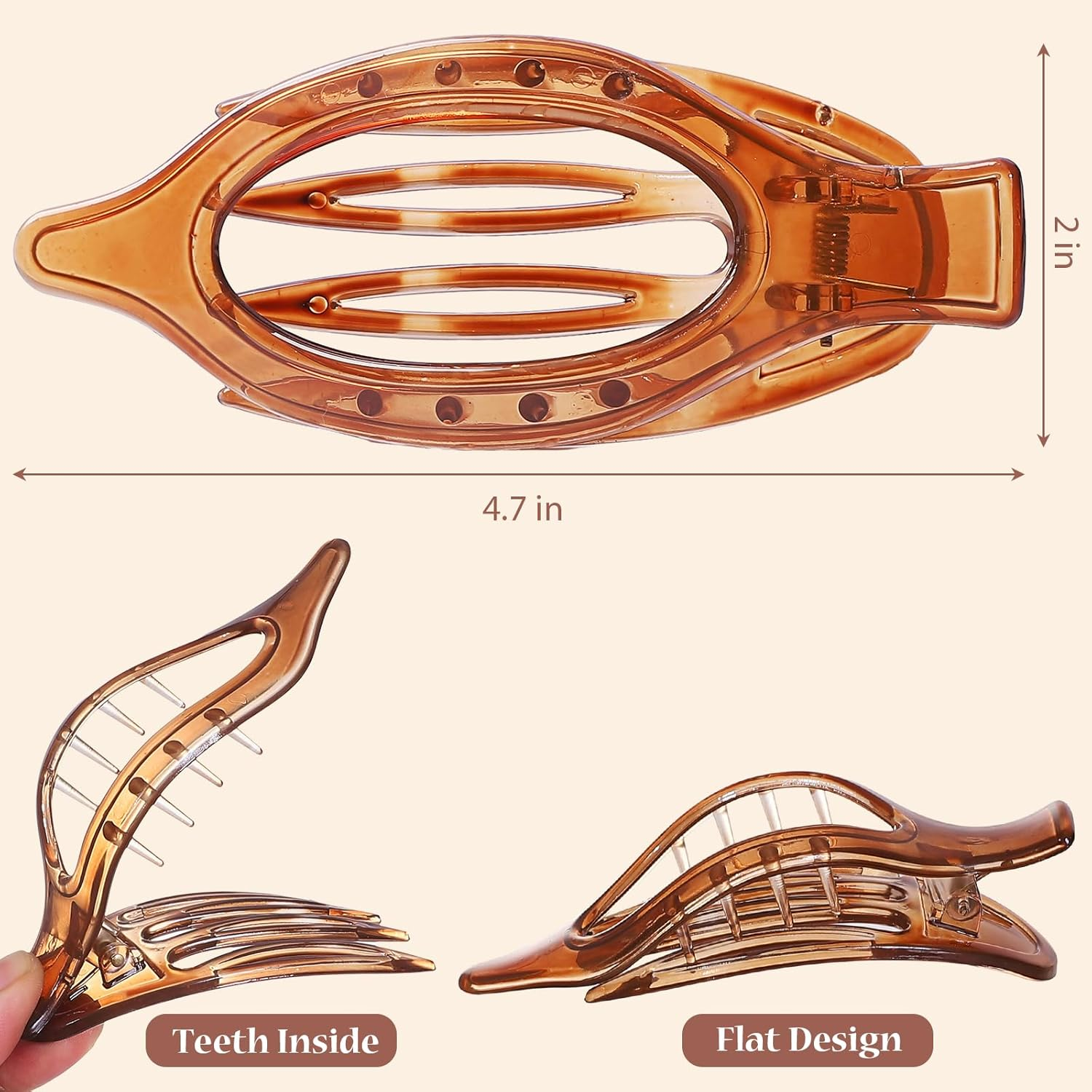 CHANDAT Flat Hair Clip 6 Pcs Lay down Claw Clips Hair Accessories for Women -Jelly - Blue Brown image number 2