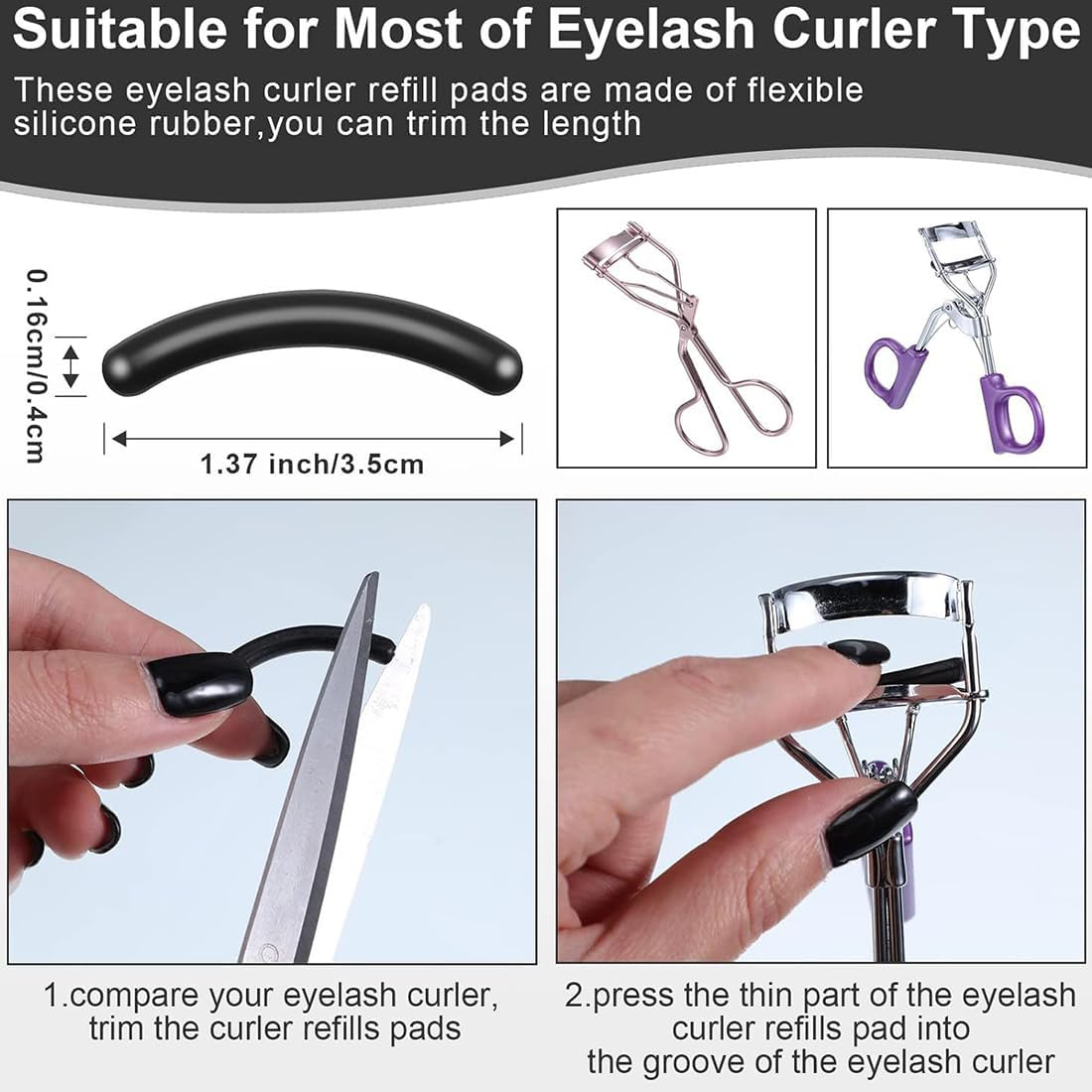 ZORVYN Pack of 60 Replacement Pads Universal Replacement Rubber Bands for Eyelash Curler Makeup Tool for Women and Girls (Black) image number 4