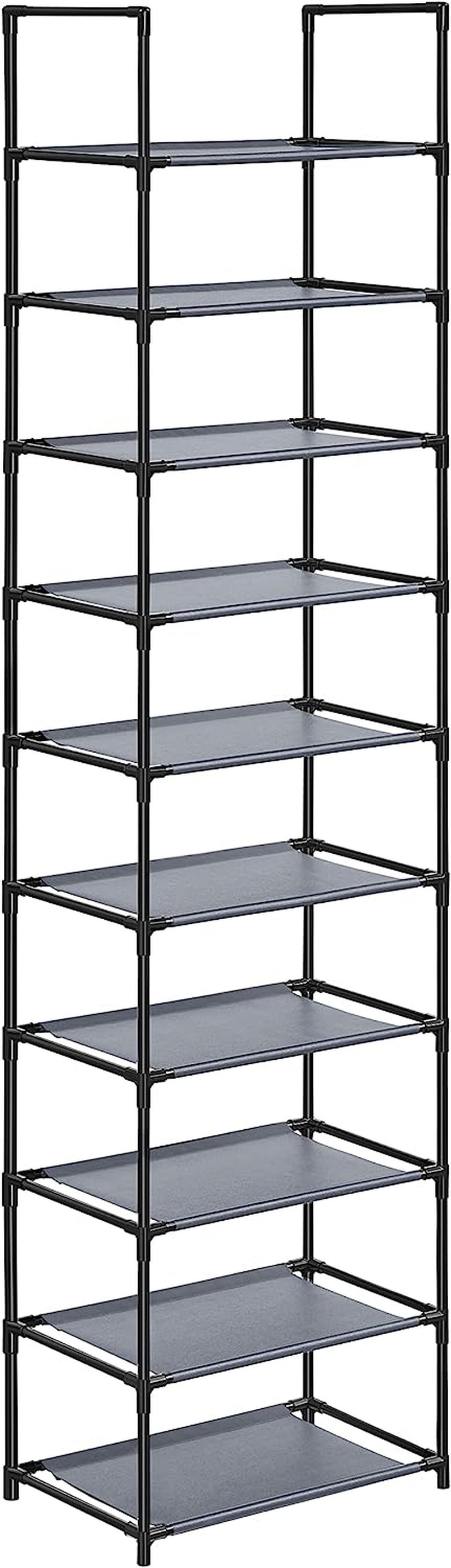 SONGMICS Shoe Rack, 10 Tier Shoe Shelf, Shoe Storage Organizer, Space-Saving, 11 X 17.7 X 68.1 Inches, Metal Frame, Non-Woven Fabric Shelves, for Entryway, Bedroom, Black ULSH010B02