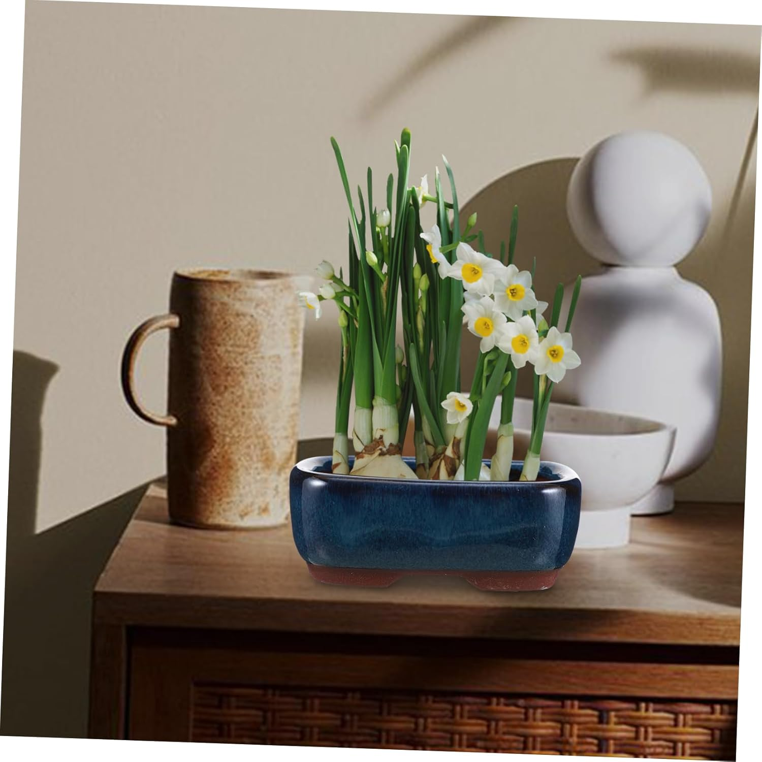 KONTONTY 2Pcs Ceramic Flowerpot Succulent Container Reusable Gardening Planter Indoor Bonsai Garden Supplies image number 5