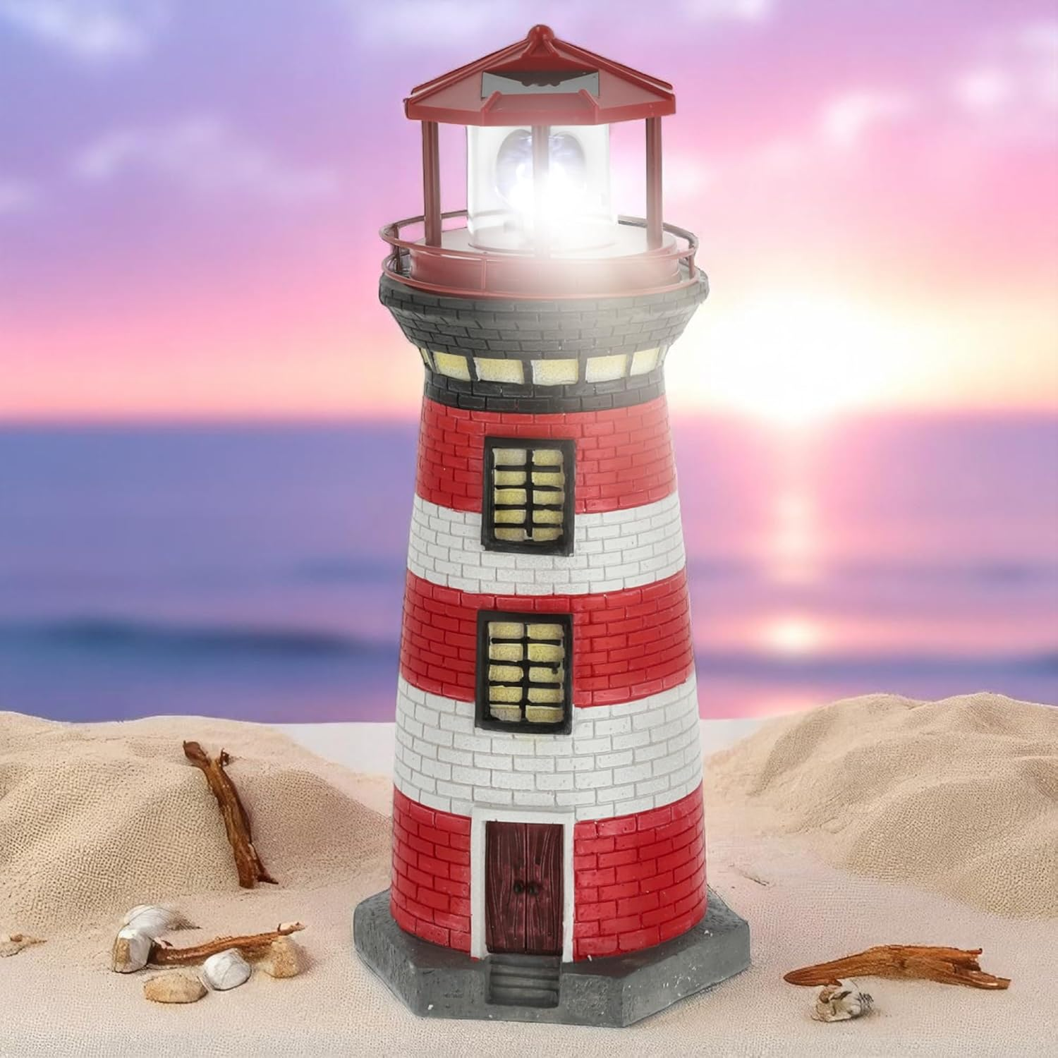 MIJOMA Solar LED Lighthouse with Light - Weatherproof & Detailed for Garden & Balcony - Solar Decoration Made of Polyresin - with Battery & LED Light Technology (38 Cm)