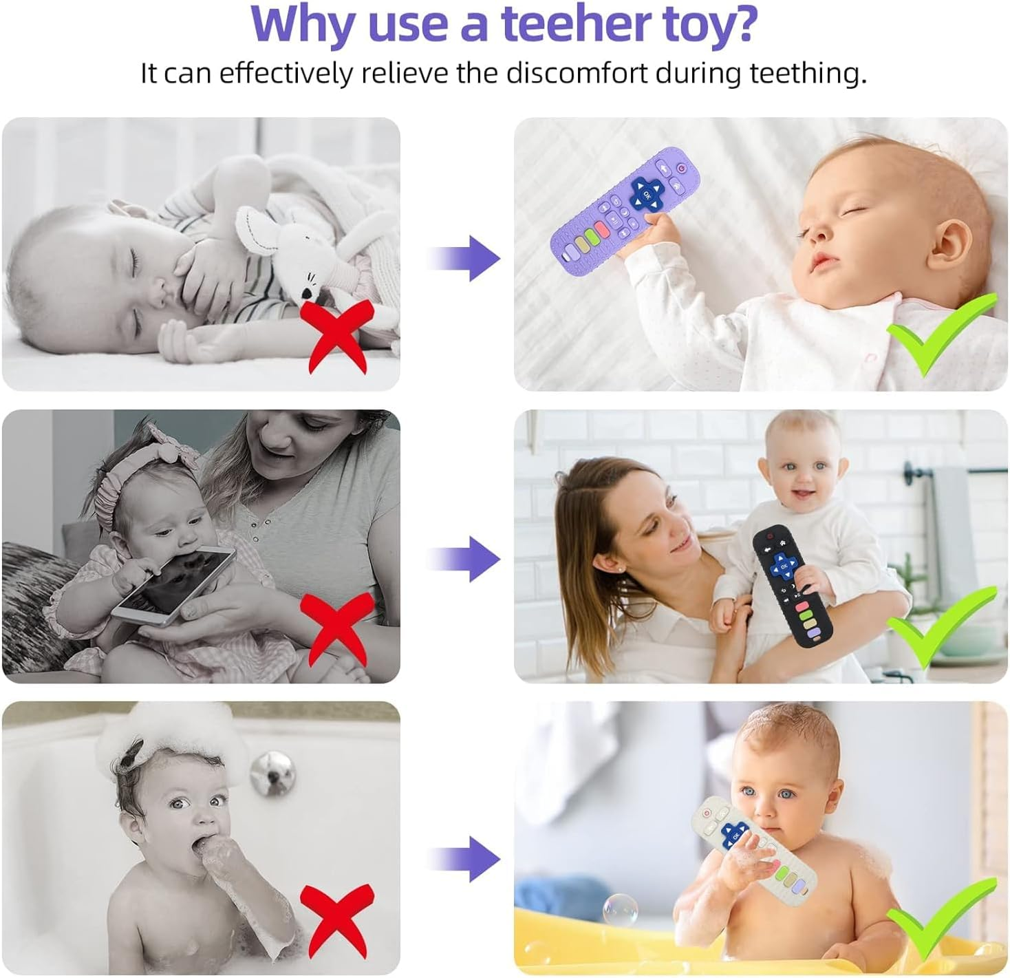 Baby Teething Toys, Food Grade Silicone Teether for Babies 0 3 6 9 12 18 Months, TV Remote Control Shape Toddlers Chew Toys, Teething Relief Baby Toys for Boys and Girls, Infants Essentials (Black) image number 6