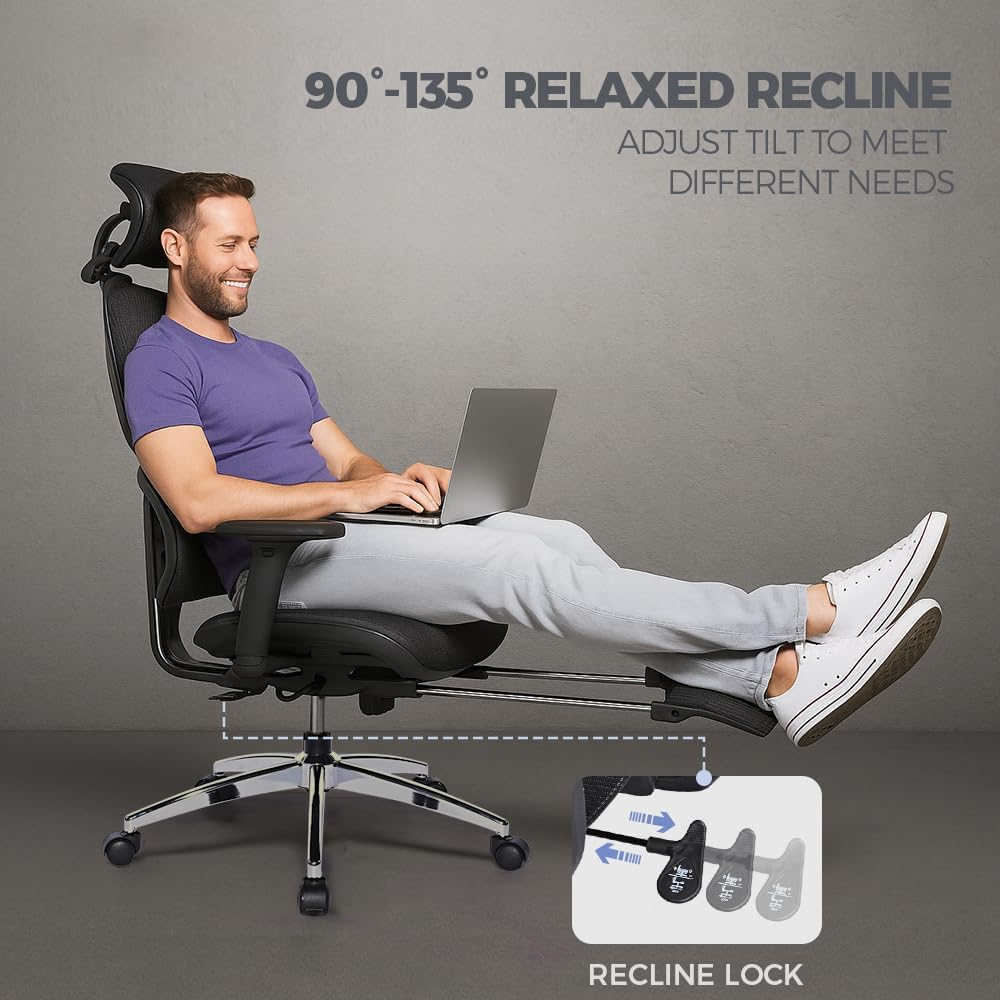 Furb Ergonomic Office Chair, High Desk Chair with 3D Adjustable Armrest Steel Base Lumbar Support for Executive/Computer Desk/Task Work, Black image number 4