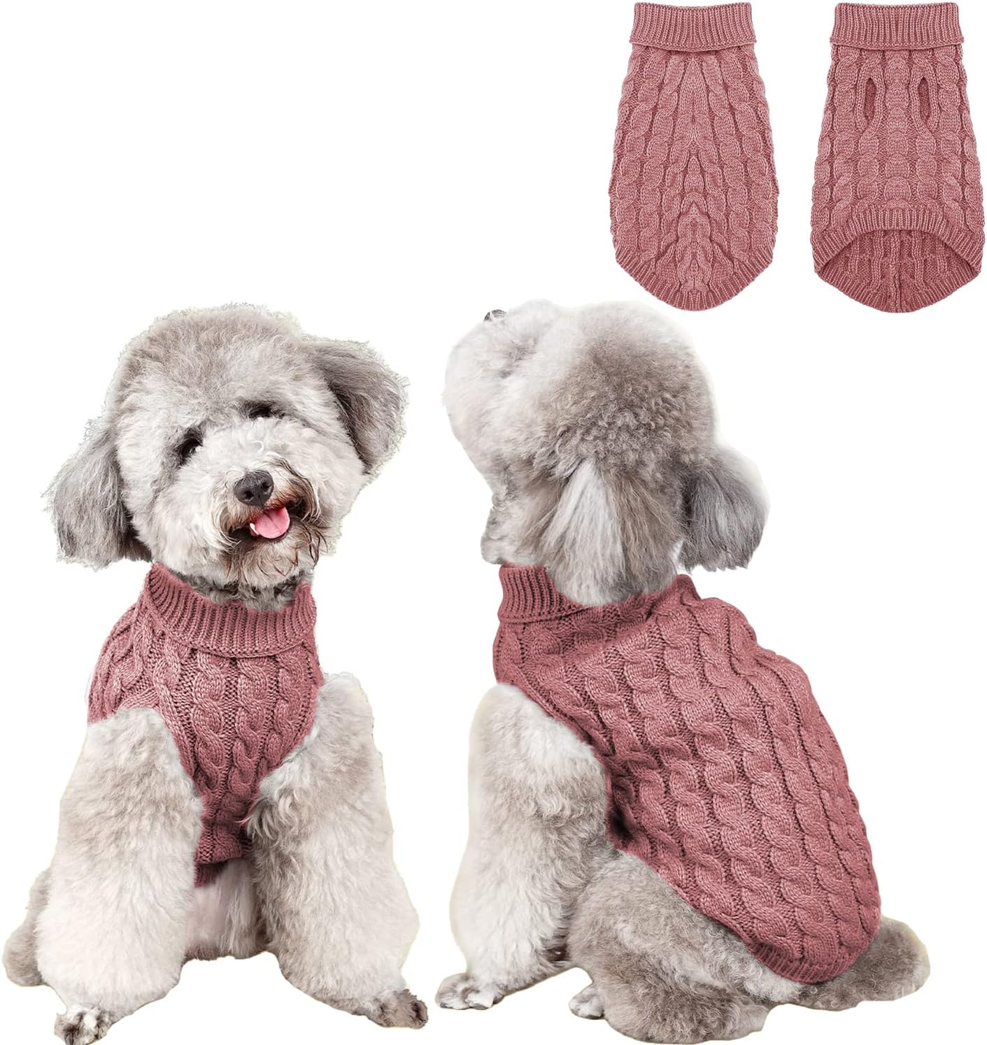 Dog Sweaters for Medium Small Dogs, Cat Sweater Dog Clothing Dog Jumper Puppy Turtleneck Knitted Dog Outfit Pet Twist Striped Vest Cute Warm Winter Clothes for Chihuahua, Dachshund (Light Pink, L)