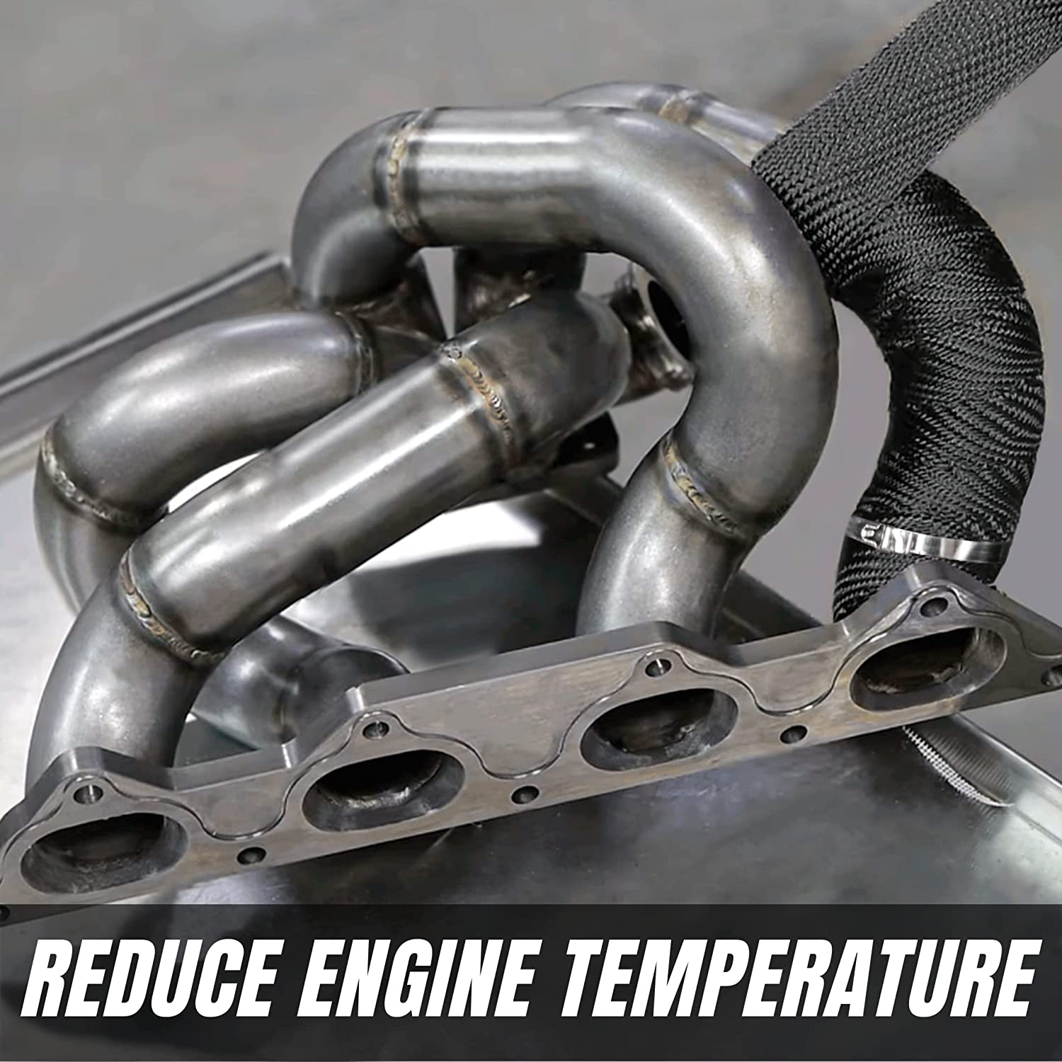 Sunplustrade 2" X 50' Black Exhaust Heat Wrap Roll for Motorcycle Fiberglass Heat Shield Tape with Stainless Ties