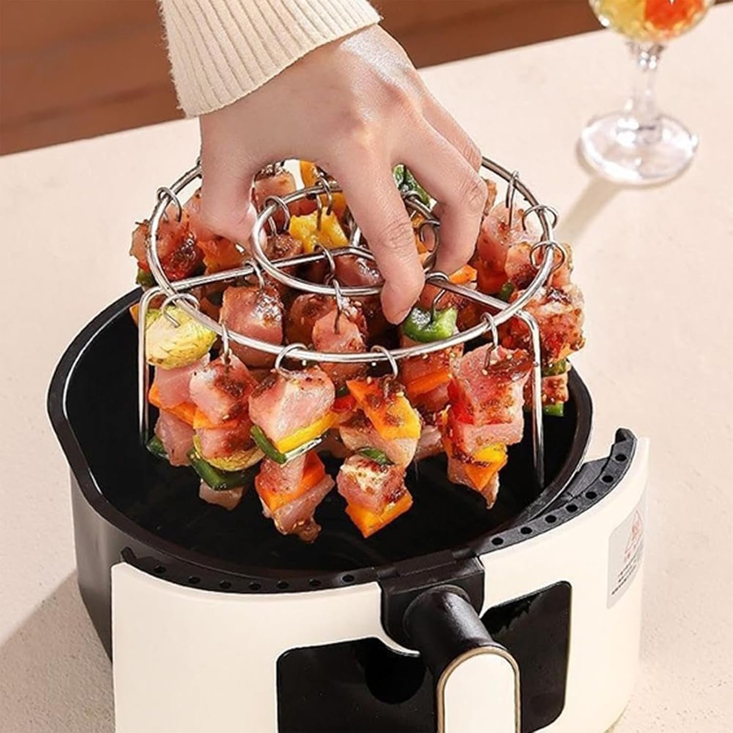 Yeanifeana 24-Piece Vertical Stainless Steel Kebab Skewer Rack, round Lightweight Air Fryer & Grill Accessories for Oven, BBQ, Home Cooking (16X16X10Cm) image number 2