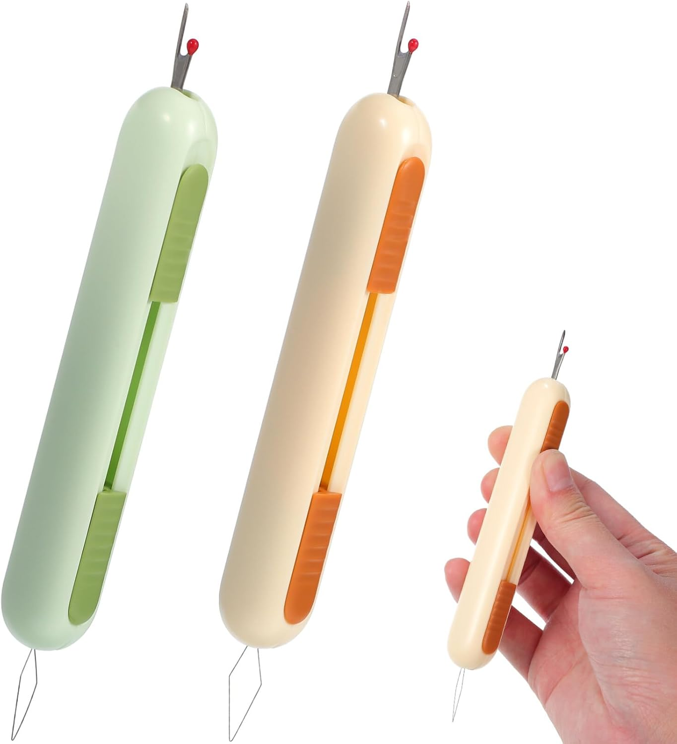 HOODANCOS Upgraded Seam Ripper, 2Pcs 2024 New 2 in 1 Needle Threader Seam Rippers for Sewing, Double Head Retractable Seam Remover Seam Ripper Tool for Knitting Quilting