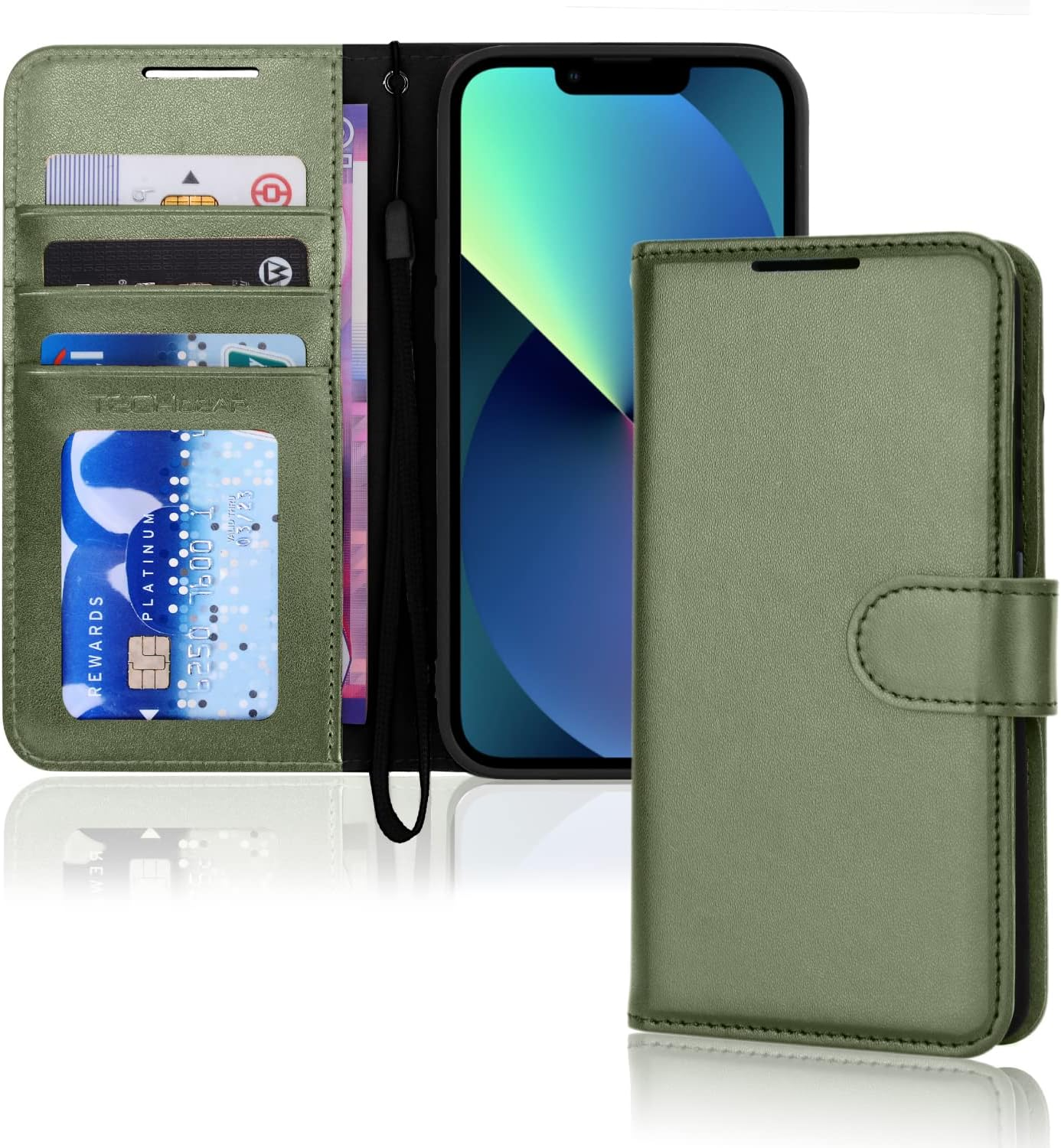 TECHGEAR Iphone 13 Mini Leather Wallet Case, Flip Protective Case Cover with Wallet Card Holder, Stand and Wrist Strap - Blue PU Leather with Magnetic Closure Designed for Iphone 13 Mini 5.4"
