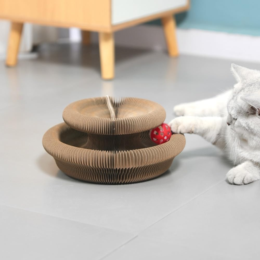 Kitten Curl Toy, Magic Organ Cat Scratcher Board, Kitten Curl Cardboard Cat Toy, Foldable Cat Scratching Board, Cardboard Cat Toys, Interactive Scratch Pad Cat Toy with Toy Bell Ball image number 3