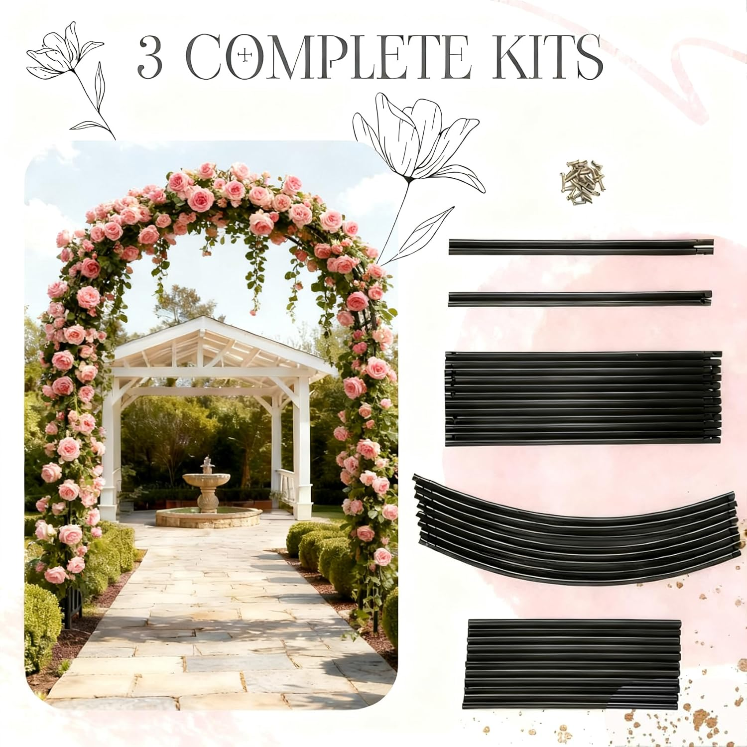 Metal Arch Frame, Metal Pergola Arbor, Garden Trellis for Various Climbing Plants Wedding Garden Bridal Party Decoration, Black image number 5