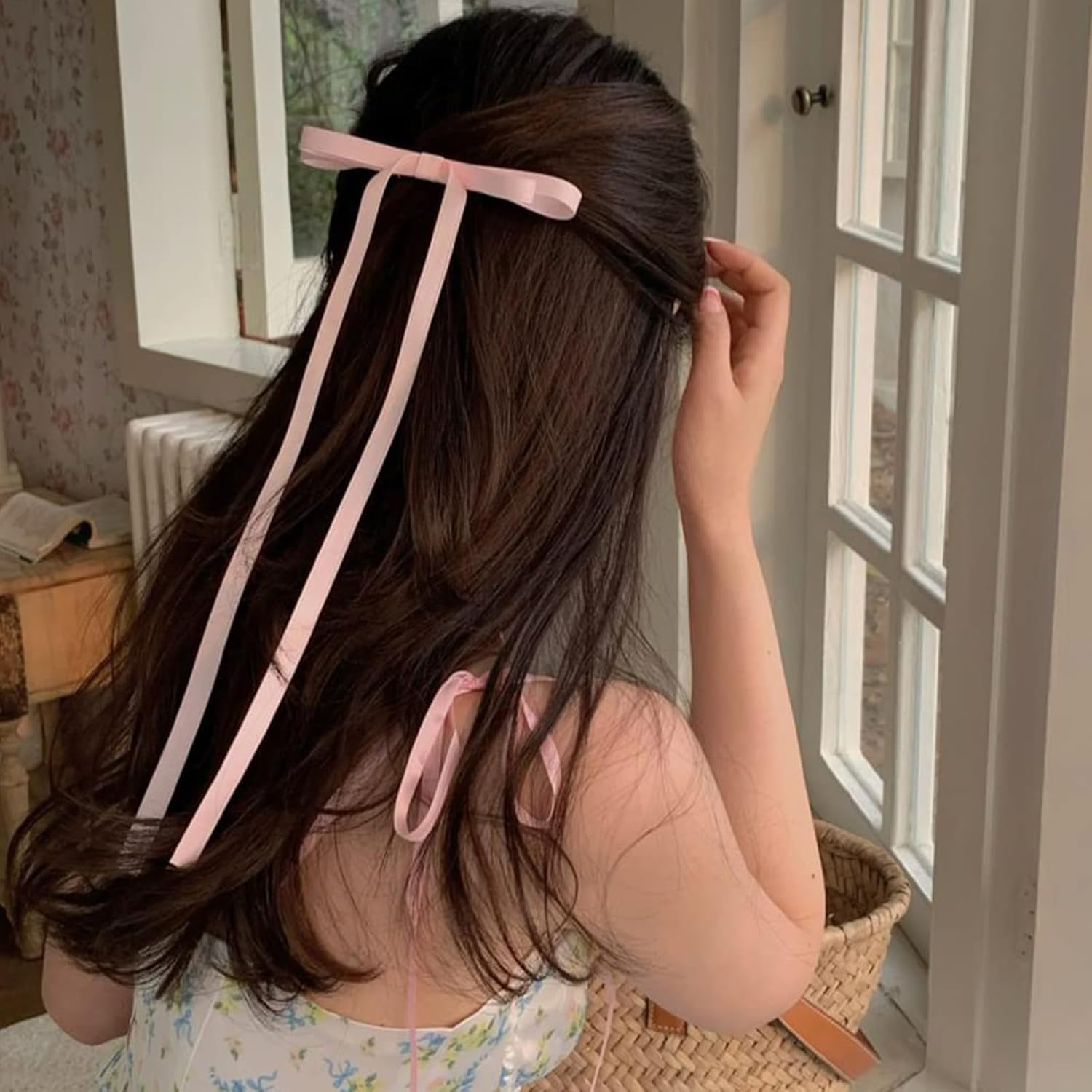6 Pcs Hair Ribbon Bows with Long Tail Tassel Bowknot Hair Clips with Long Tail Silky Satin Metal Clips Ponytail Hairstyle Accessories for Women Girls Toddlers Teens Kids image number 1