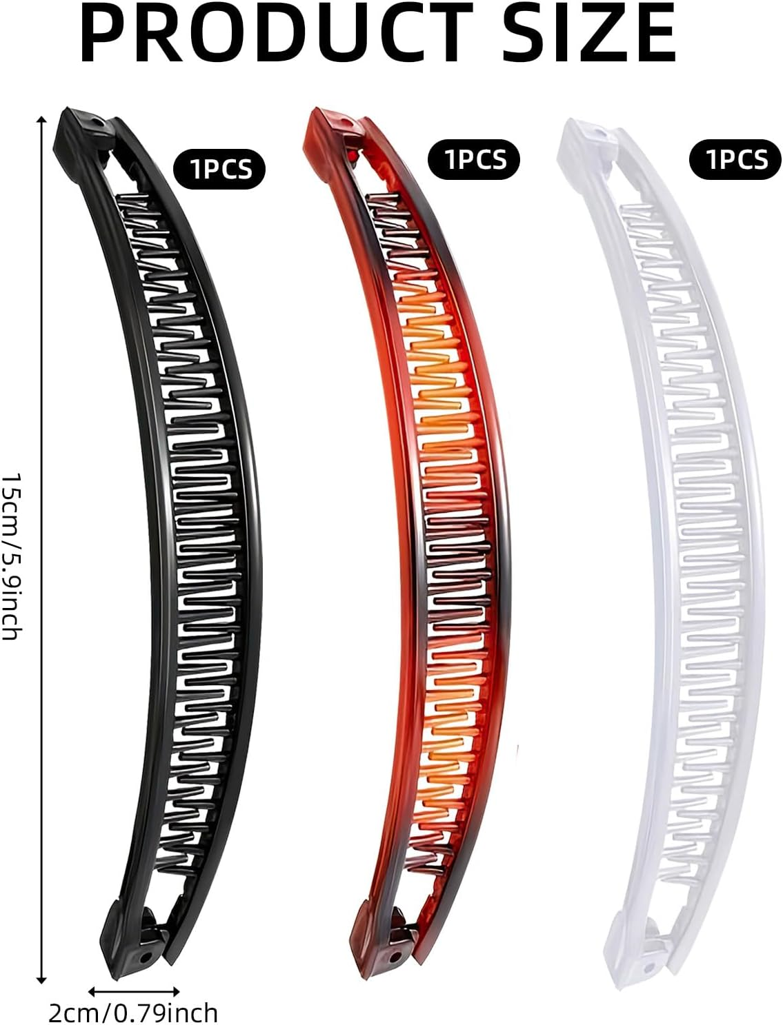 Pack of 3 Banana Clip Hair, Banana Clip Vintage, Large Banana Hair Clip, Banana Hair Clips, Women'S Thin Hairstyle, Ponytail Holder, Banana Clip Hair Accessory for Women (Black, Brown, White)