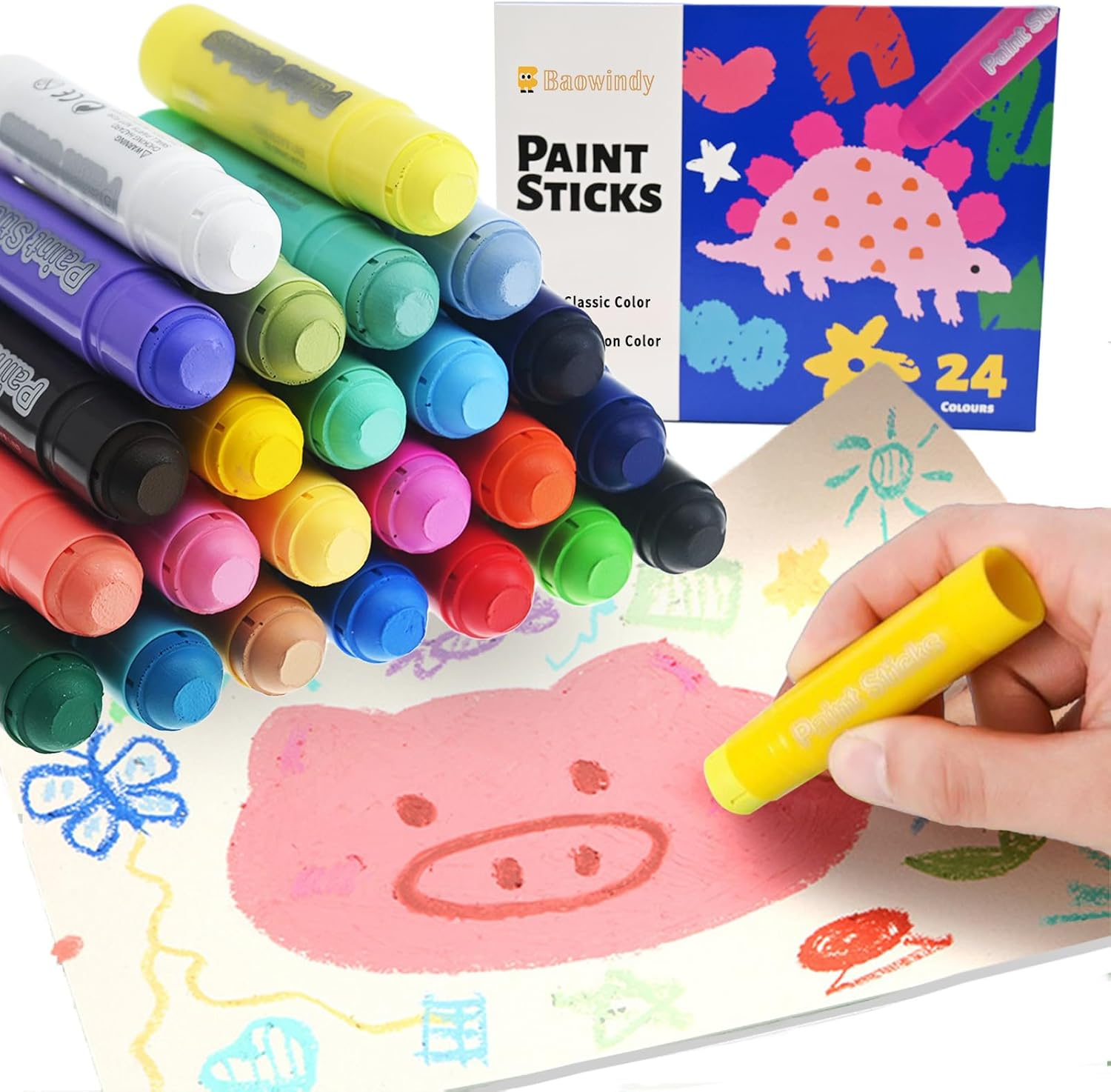 24 Colors Tempera Paint Sticks, Washable Paint Sticks for Kids, Quick Drying and No Mess Crayons for Arts Supplies, Paint Crayons for Kids, Suitable for Paper Wood Canvas Stone image number 1