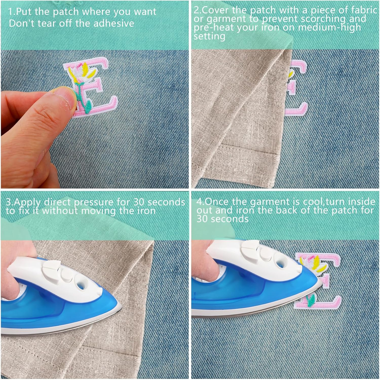 Yolev Iron on Letter Patches, 2 Sets (52 Pieces) A-Z Flower Embroidery Alphabet Patches Glitter Alphabet Patches Sew Embroidered Patches, Alphabet Patches for Clothing image number 5