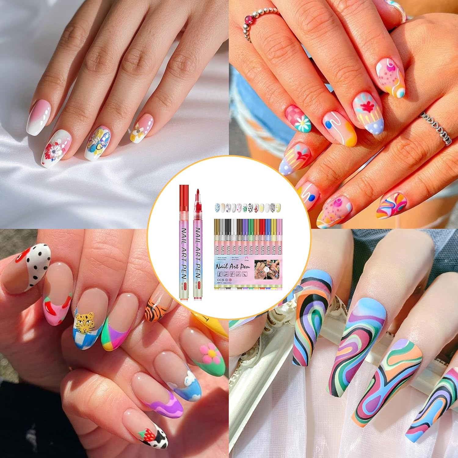 12PCS Nail Art Pens Set, Fine Tip 0.7Mm Waterproof Nail Art Markers for DIY Colorful Nail Designs - 12 Vibrant Colors, Ideal Nail Art Kit for Creative Manicure image number 6