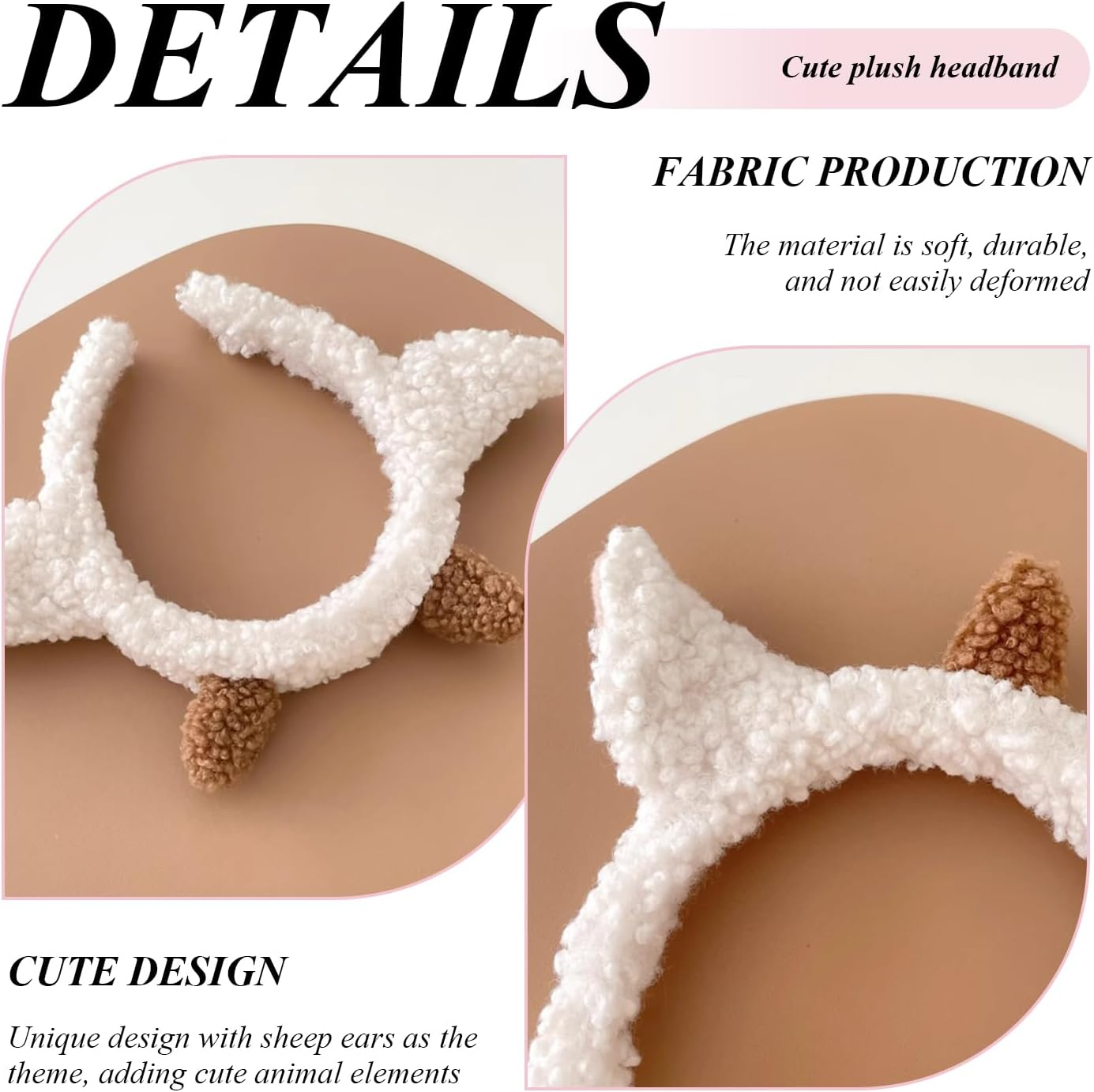 CHROMACRAFT 2 Pieces Sheep Ear Headbands, Women'S Animal Ears Headbands, White Hair Accessories, Creative Hair Decorations image number 3