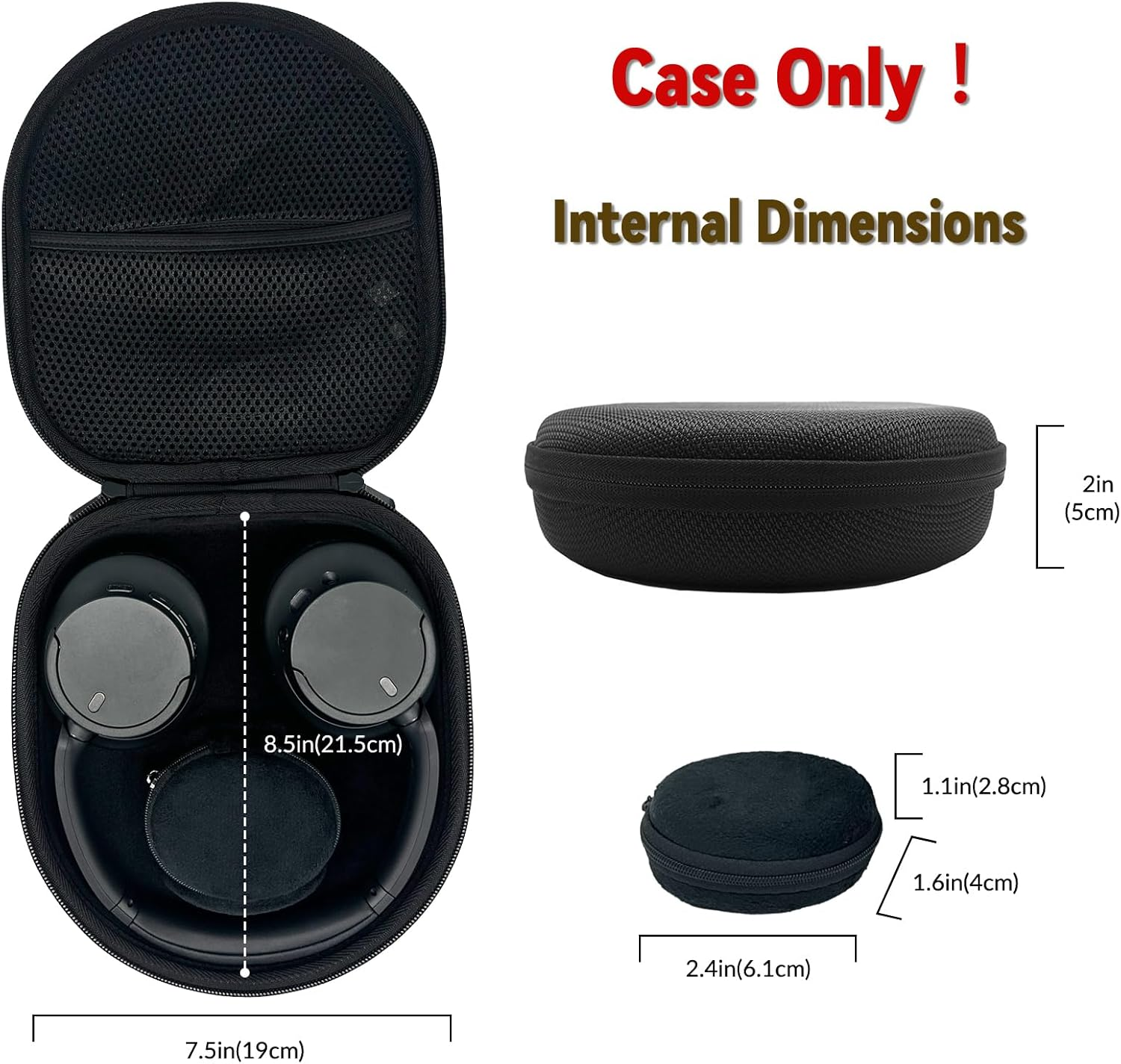 Hard Case for Sony WH-CH720N 710N 520 510, Bose Quietcomfort QC Ultra 45 35, JBL Tune Live 460NC 660NC Headphones, Universal Travel Storage Carrying Case with Mesh Pocket and Extra Small Case