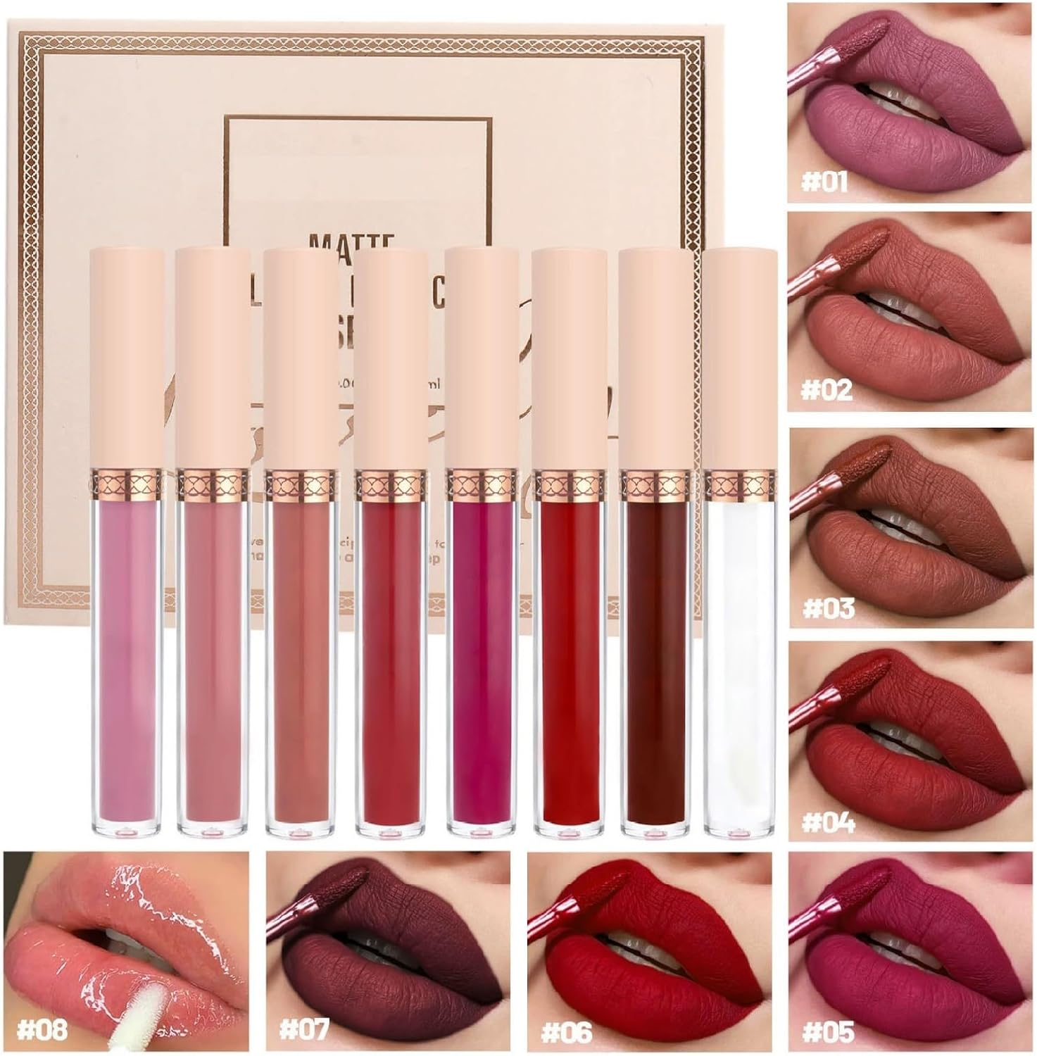 8 Colours Matte Lipstick Set, Velvet Lips Shine Lip Kit, Waterproof Durable Naked Lips Tint Beauty Cosmetic Makeup Gift Set image number 6