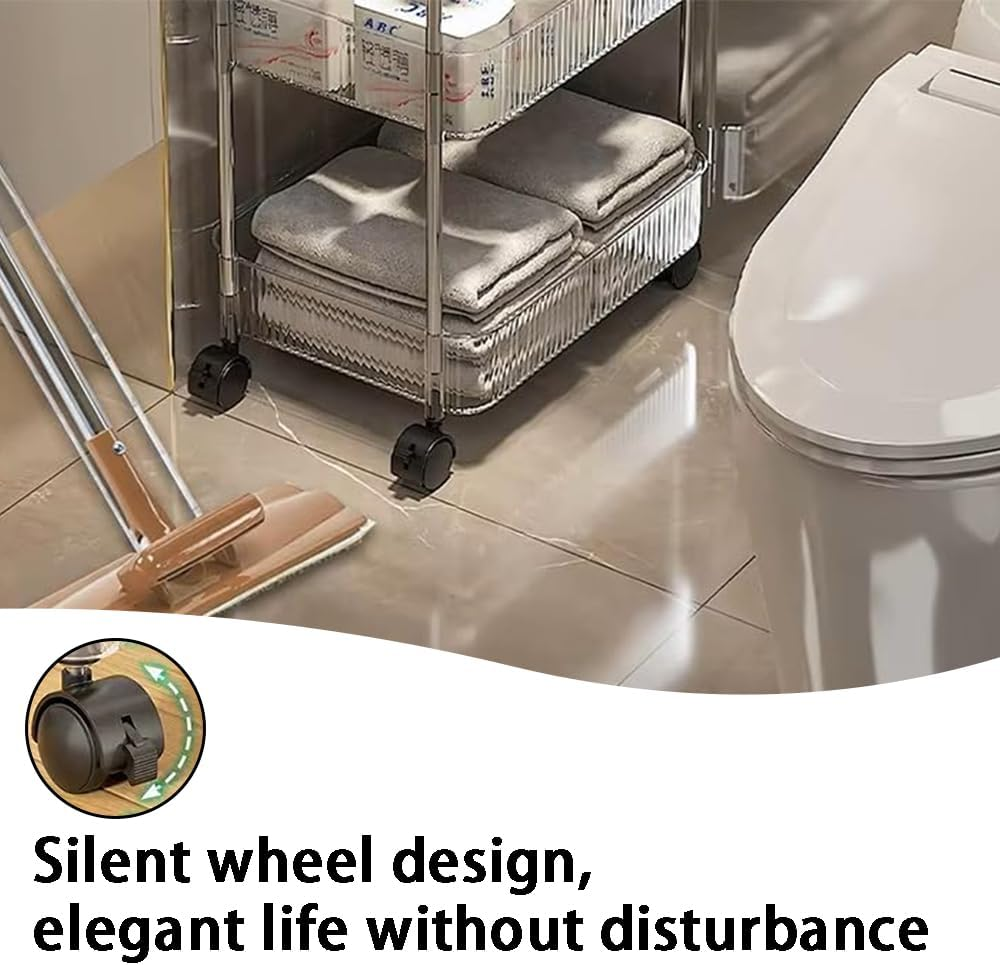 3-Tier Utility Rolling Cart, Organizer Shelves with 3 Baskets, Wheeled Makeup Trolley, Storage Rack, Mobile Utility for Office, Kitchen, Bathroom image number 1