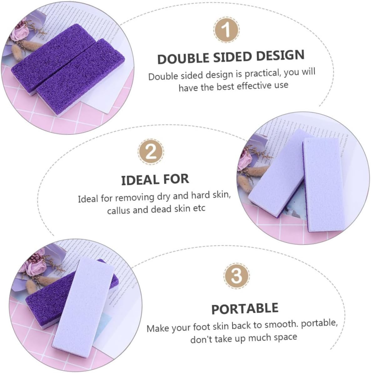 TOVINANNA 2Pcs Double-Sided Purple Foot Pumice Stone Callus Remover Dead Skin Remover Foot Care Scrubber Portable Exfoliating Tool for Smooth Heels image number 2