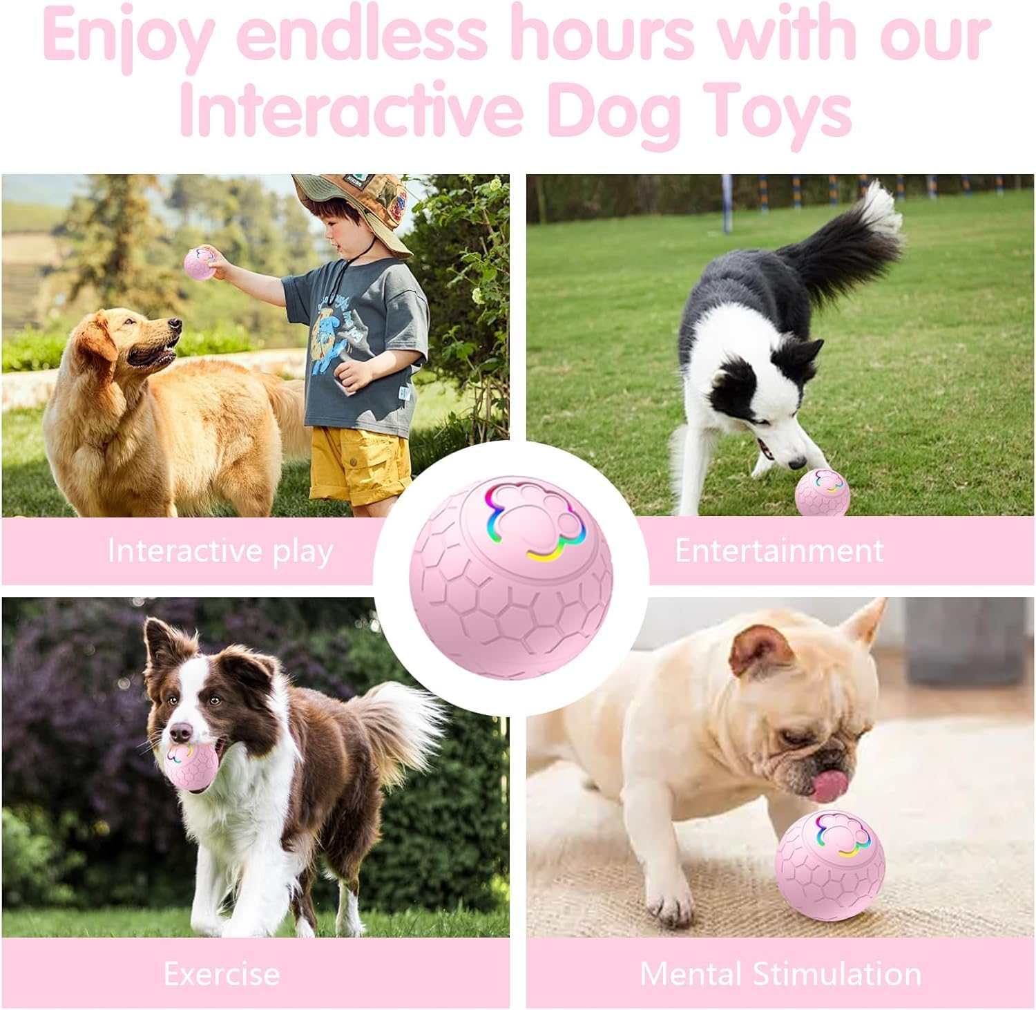 Interactive Dog Ball Toys, Active Rolling Ball for Indoor Dogs Cats with Motion Activated USB Rechargeable, Moving Bouncing Ball Pet Puzzle Toy (Pink) - Light Blue image number 5