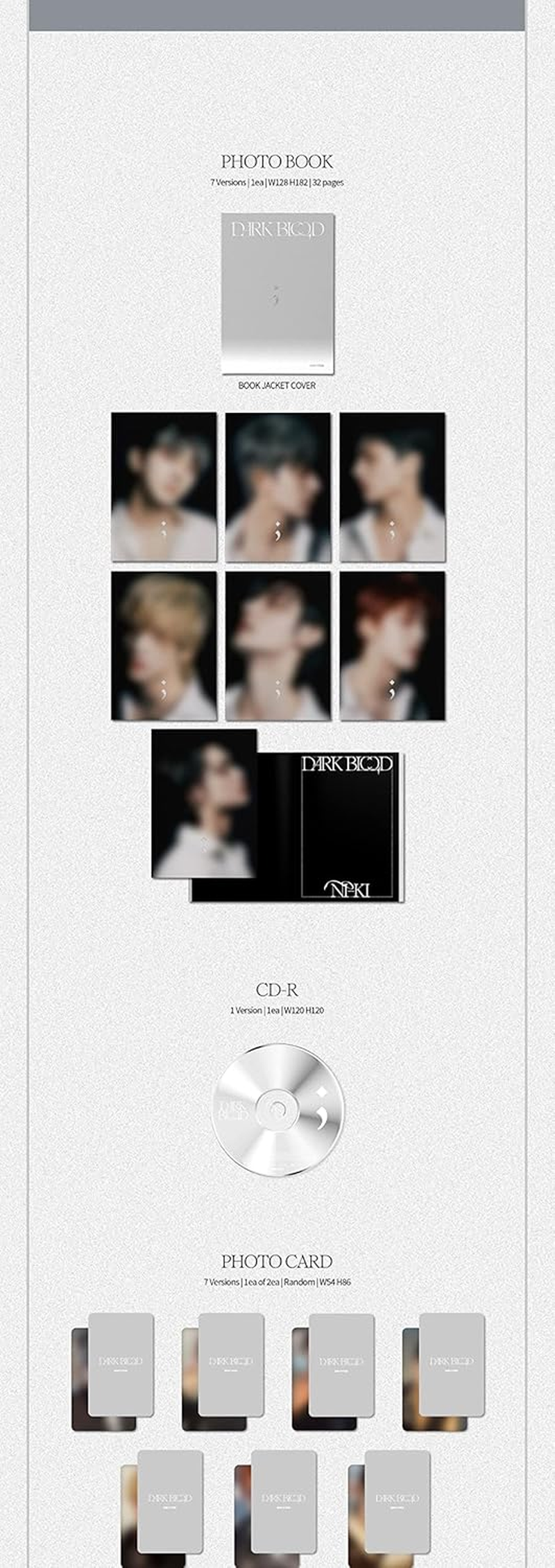 ENHYPEN Dark Blood 4Th Mini Album Cd+Photobook+Photocard+Postcard+Sticker+Tracking Sealed (ENGENE Version)