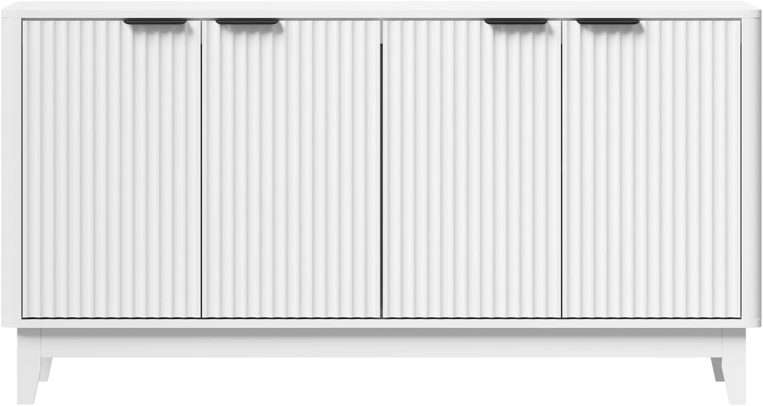 Oikiture Buffet Sideboard Storage Cabinet 4 Doors Cupboard Hallway Table White image number 1
