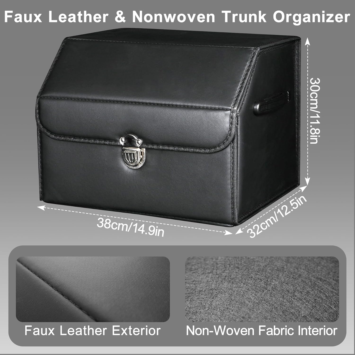 Car Organizers for Trunk for Suv Sedan, Car Trunk Organizer, Leather Storage Box, Extra Large Boot Organiser, Button Lid,Collapsible Adjustable Multi Compartment Auto Boot Tidy (Black-Small) image number 3