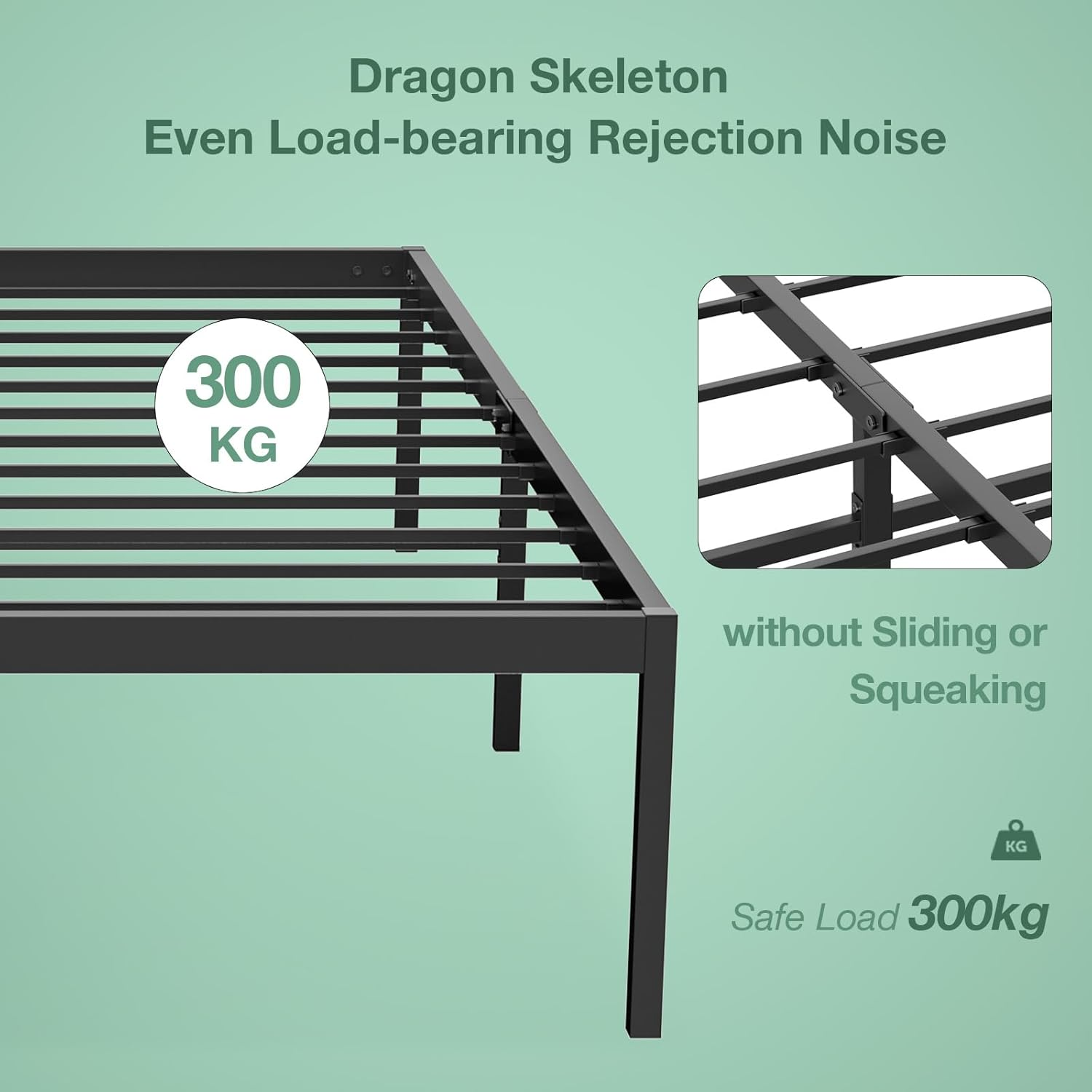 Queen Metal Bed Frame Base, 39Cm Extra Storage Space Bed with Reinforced Legs, 300Kg Weight Capacity, Bedroom Furniture, Black image number 4