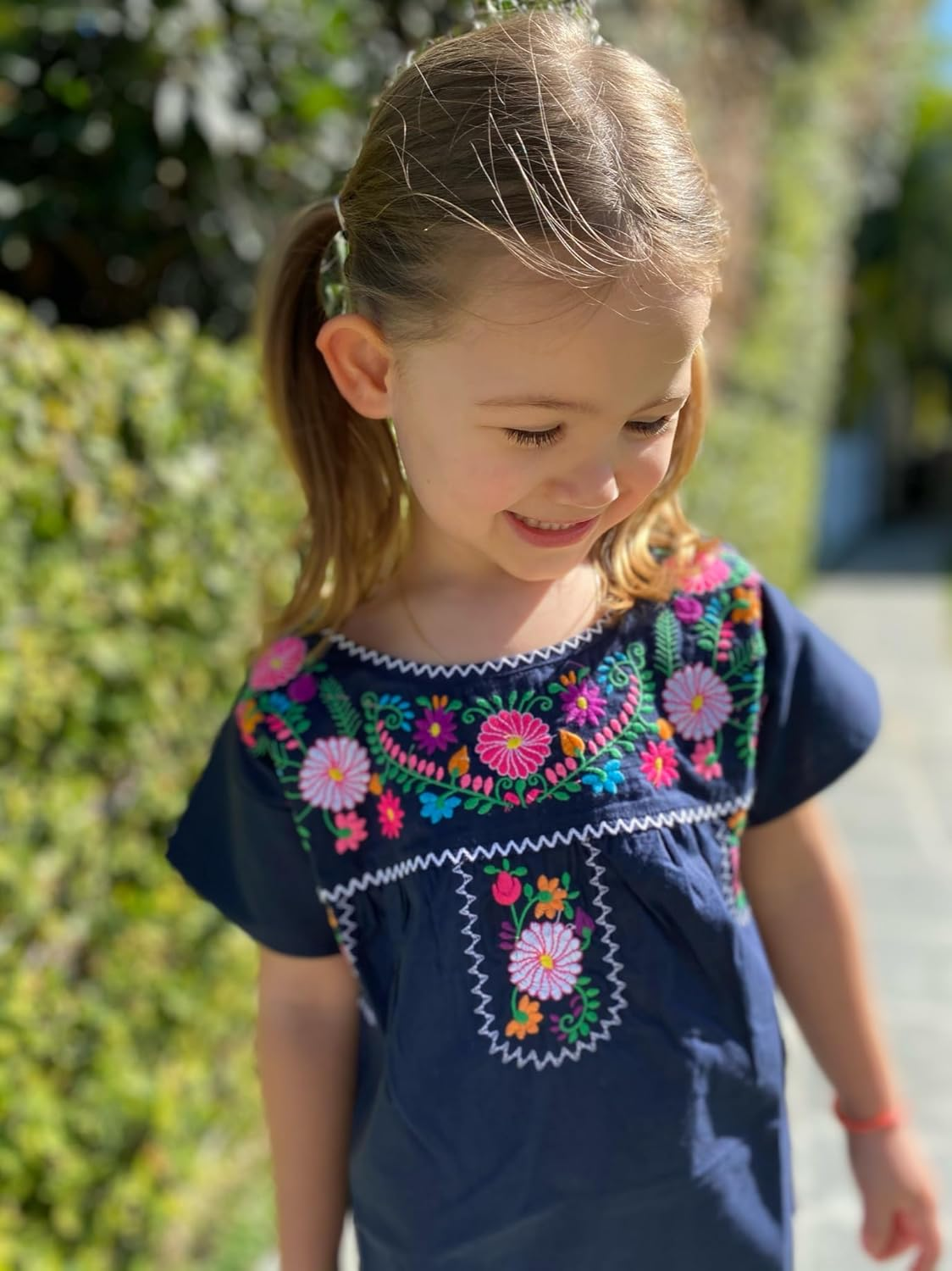 Unik Traditional Puebla Mexican Youth Girl Embroidered Blouse Size 4-14 image number 7