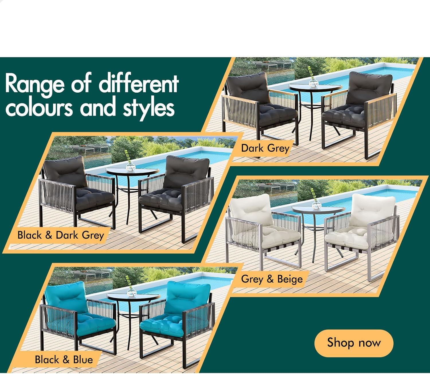 ALFORDSON 3 PCS Outdoor Patio Bistro Set, Lounge Chair & Side Table, Water-Resistant Cushions,Outdoor Table and Chair Set, 2X Armchairs and Semicircle Dia.70Cm, 64Cm(H) Coffee Table, Dark Grey