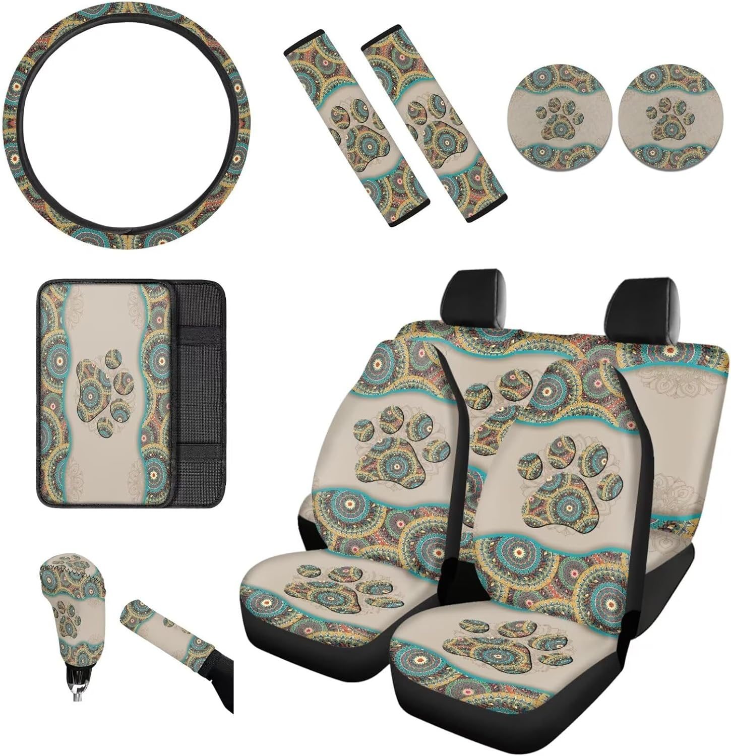 BIGCARJOB She'S Sunshine Sunflower Car Seat Covers Full Set of 12 Pack Steering Wheel Cover for Women Gifts with Seat Belt Pads, Coasters,Vehicle Seat Cover,Fit Most Car SUV Van Truck