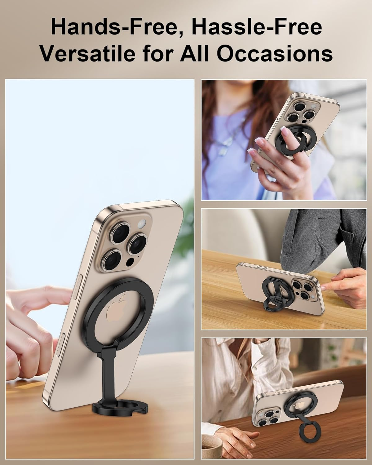 Magsafe Phone Grip Holder Dual-Sided Magnetic Finger Ring Adjustable Kickstand Loop for Iphone 17/16 Pro Max/15 Plus/14 Pro/13 Mini/12, Samsung, Magnet Phone Stand Grip Compatible with Mag Car Mounts